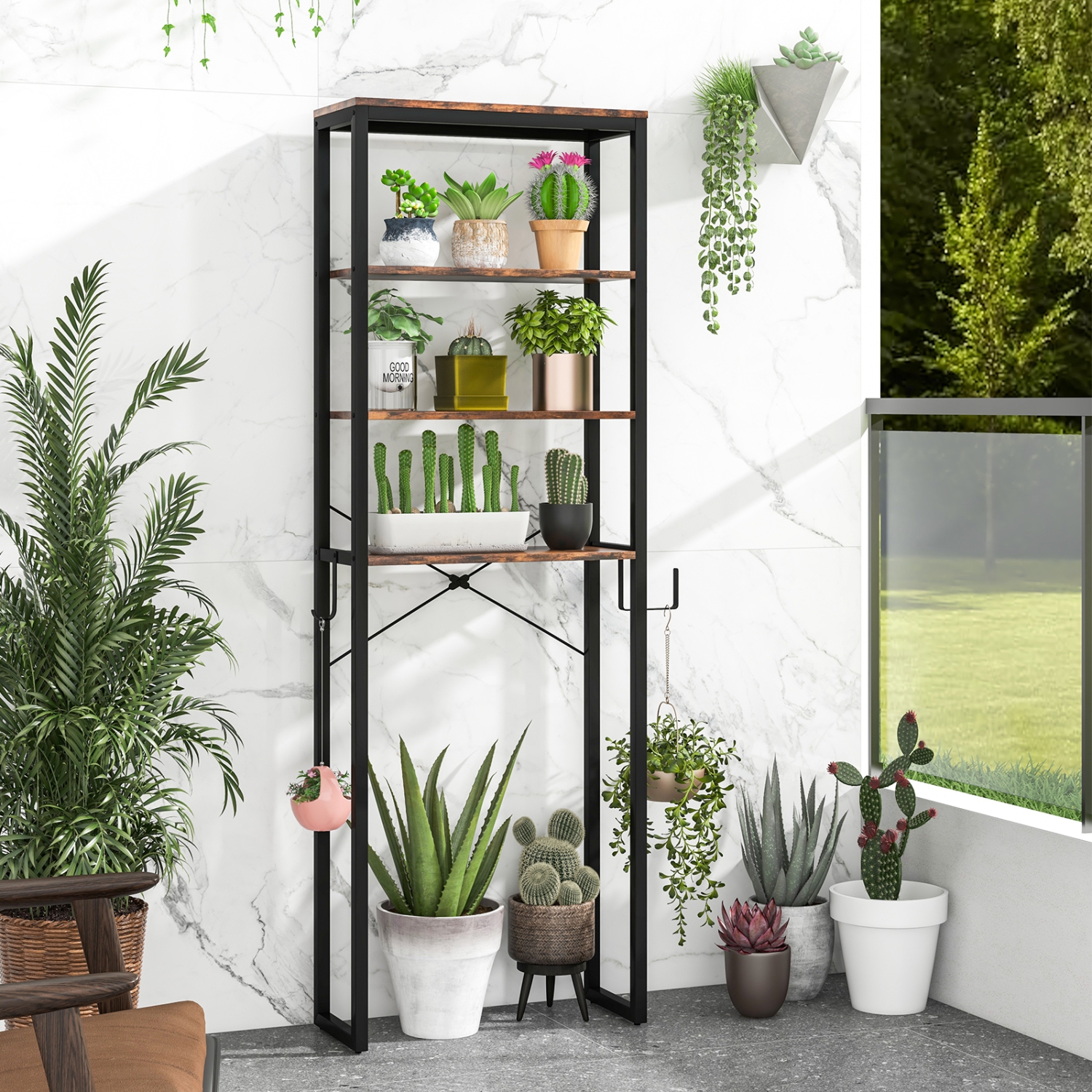 Freestanding 4-Tier Bathroom Storage Rack with Adjustable Metal Shelves