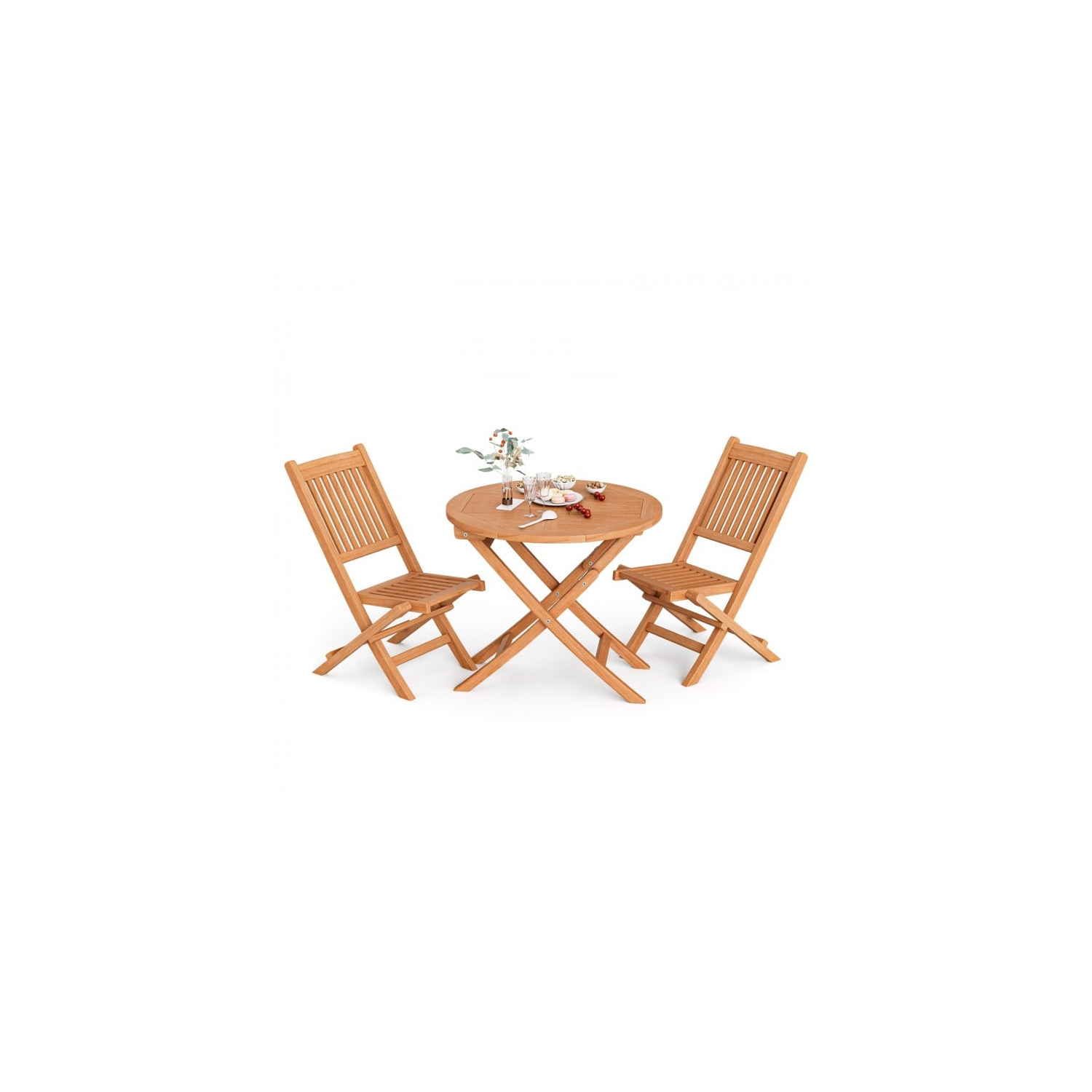 Outdoor Bistro Set with Slatted Seats and Tabletop, Ideal for Patio or Backyard