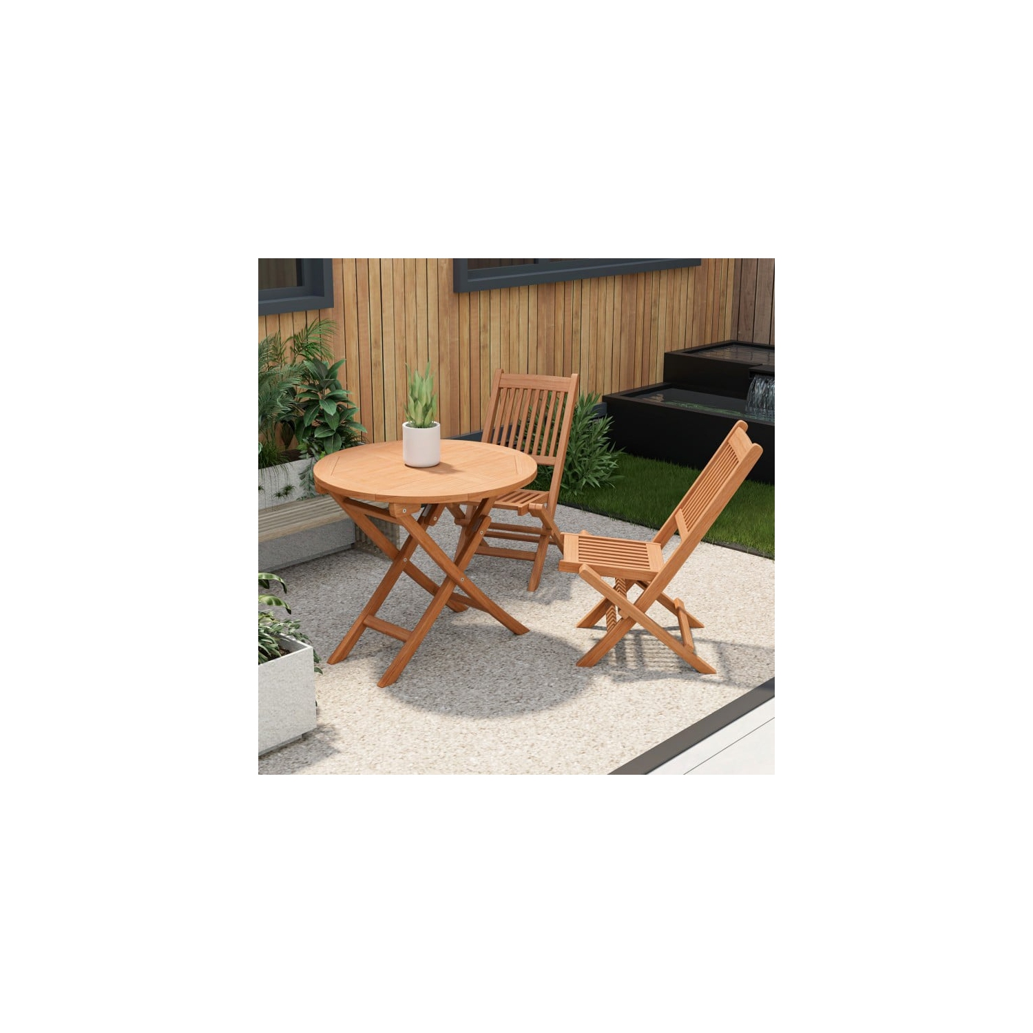Outdoor Bistro Set with Slatted Seats and Tabletop, Ideal for Patio or Backyard