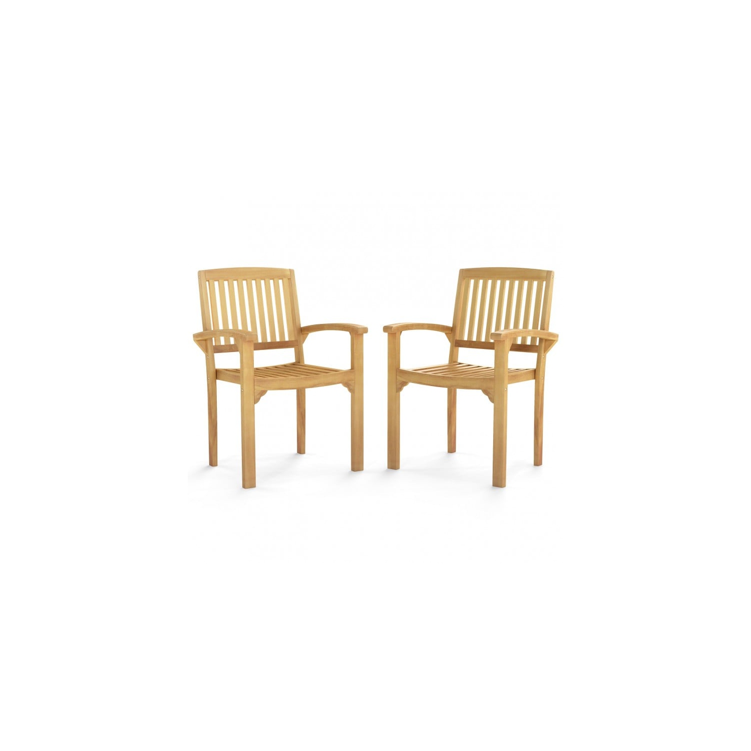 Set of 2 Outdoor Patio Chairs with Slatted Design and Curved Seats for Comfort