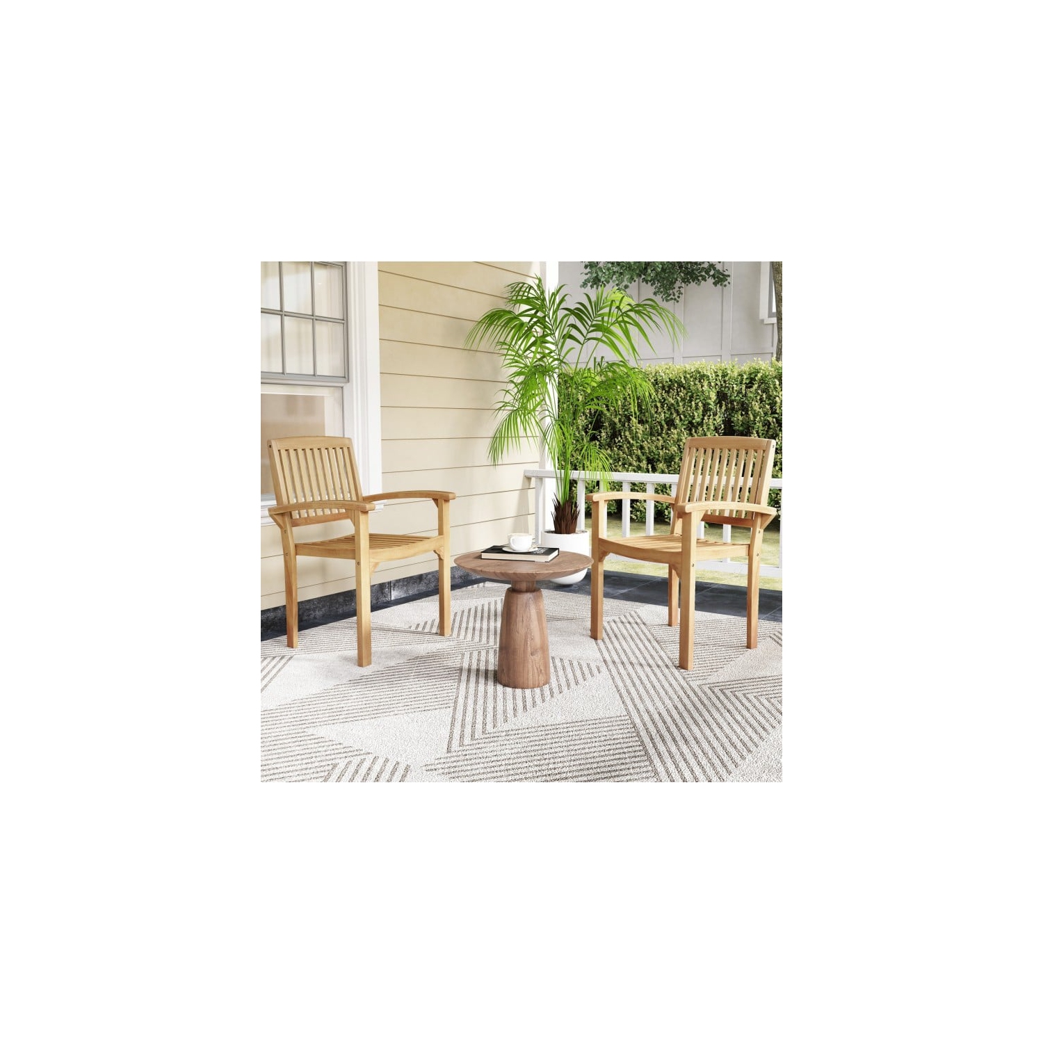 Set of 2 Outdoor Patio Chairs with Slatted Design and Curved Seats for Comfort