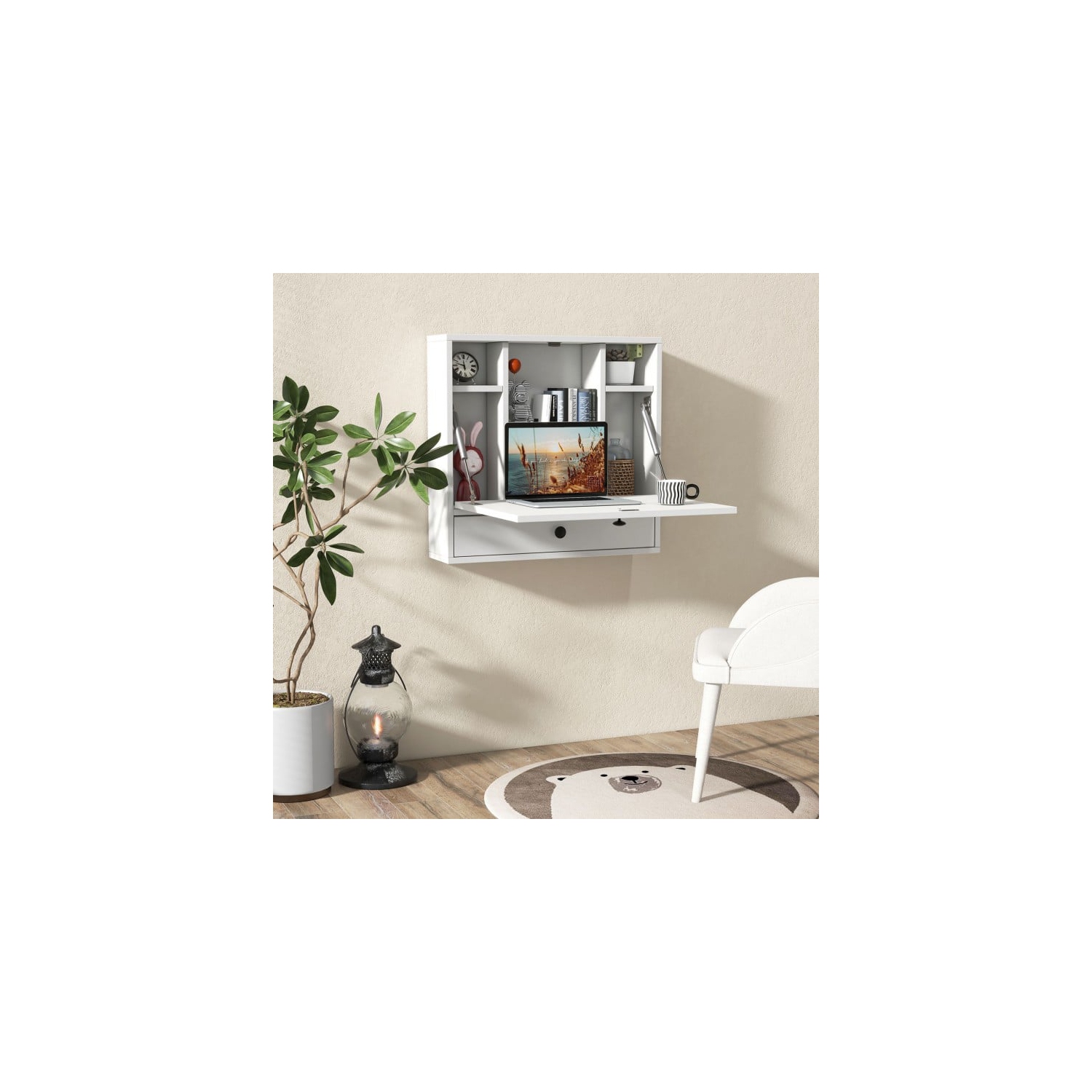 Wall-Mount Fold-able Desk, Space-Saving Laptop Workstation for Home Office