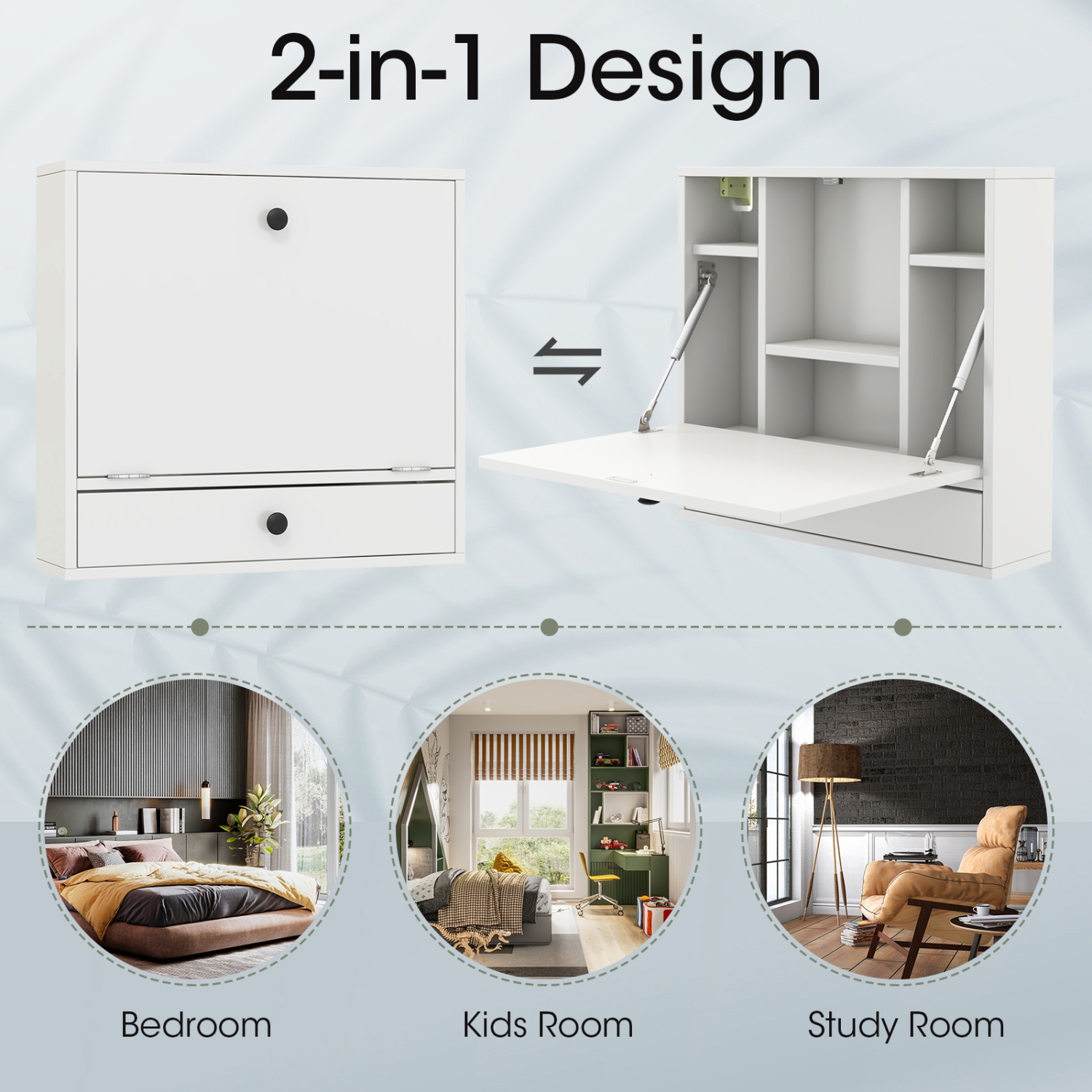 Wall-Mount Fold-able Desk, Space-Saving Laptop Workstation for Home Office