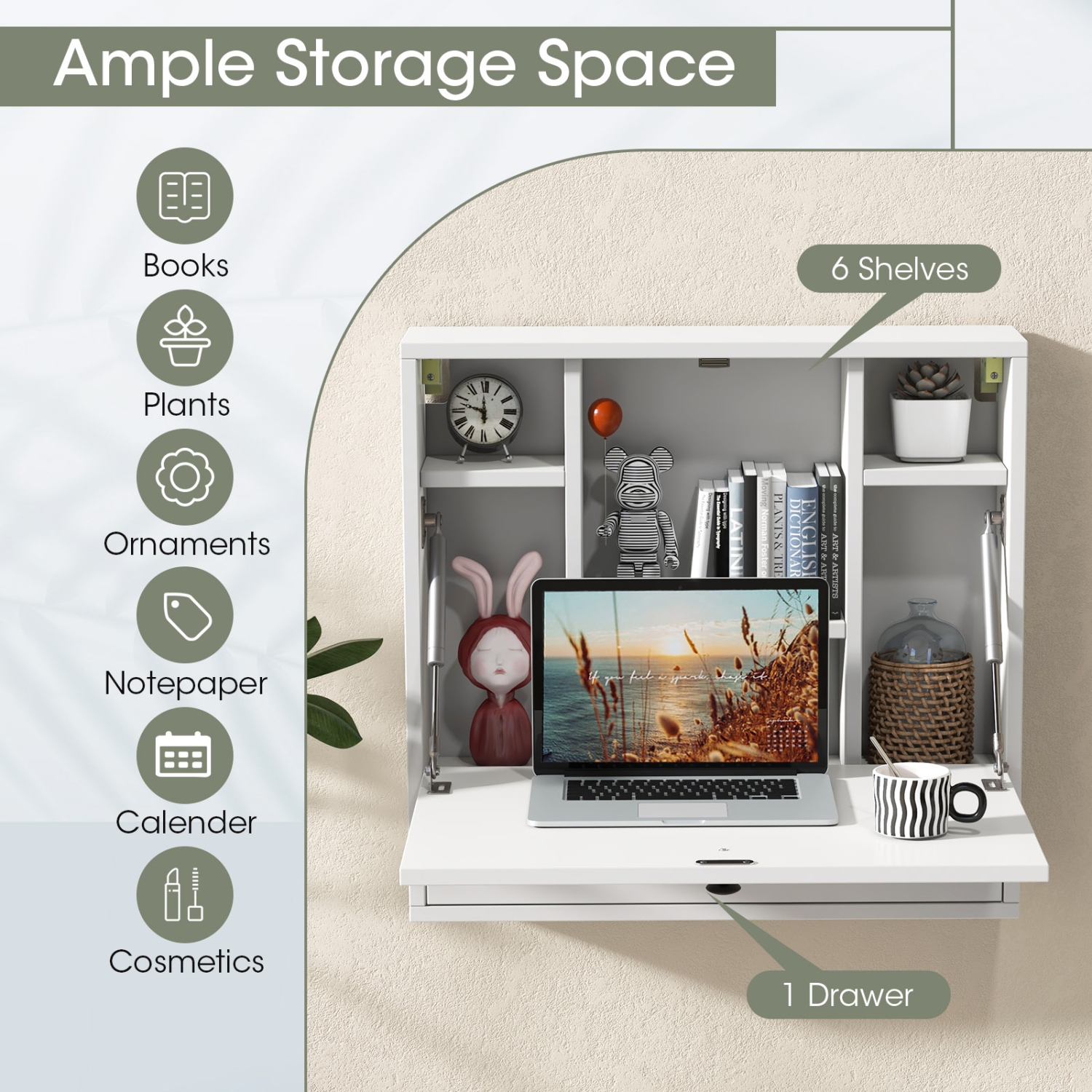Wall-Mount Fold-able Desk, Space-Saving Laptop Workstation for Home Office