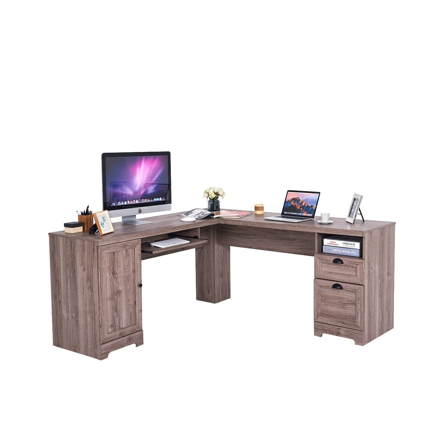 Bureau d'ordinateur en L avec tiroirs de rangement pour le bureau à domicile ou la salle d'étude