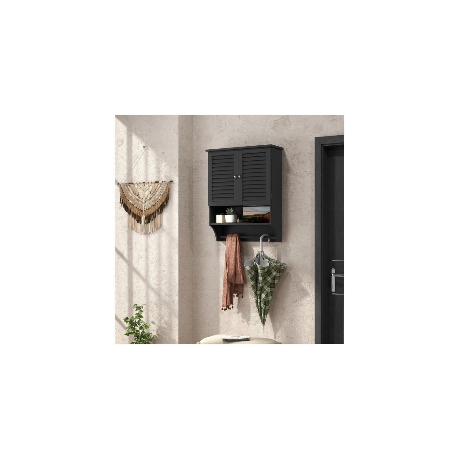 Armoire à pharmacie murale pour salle de bain avec 2 portes et porte-serviettes