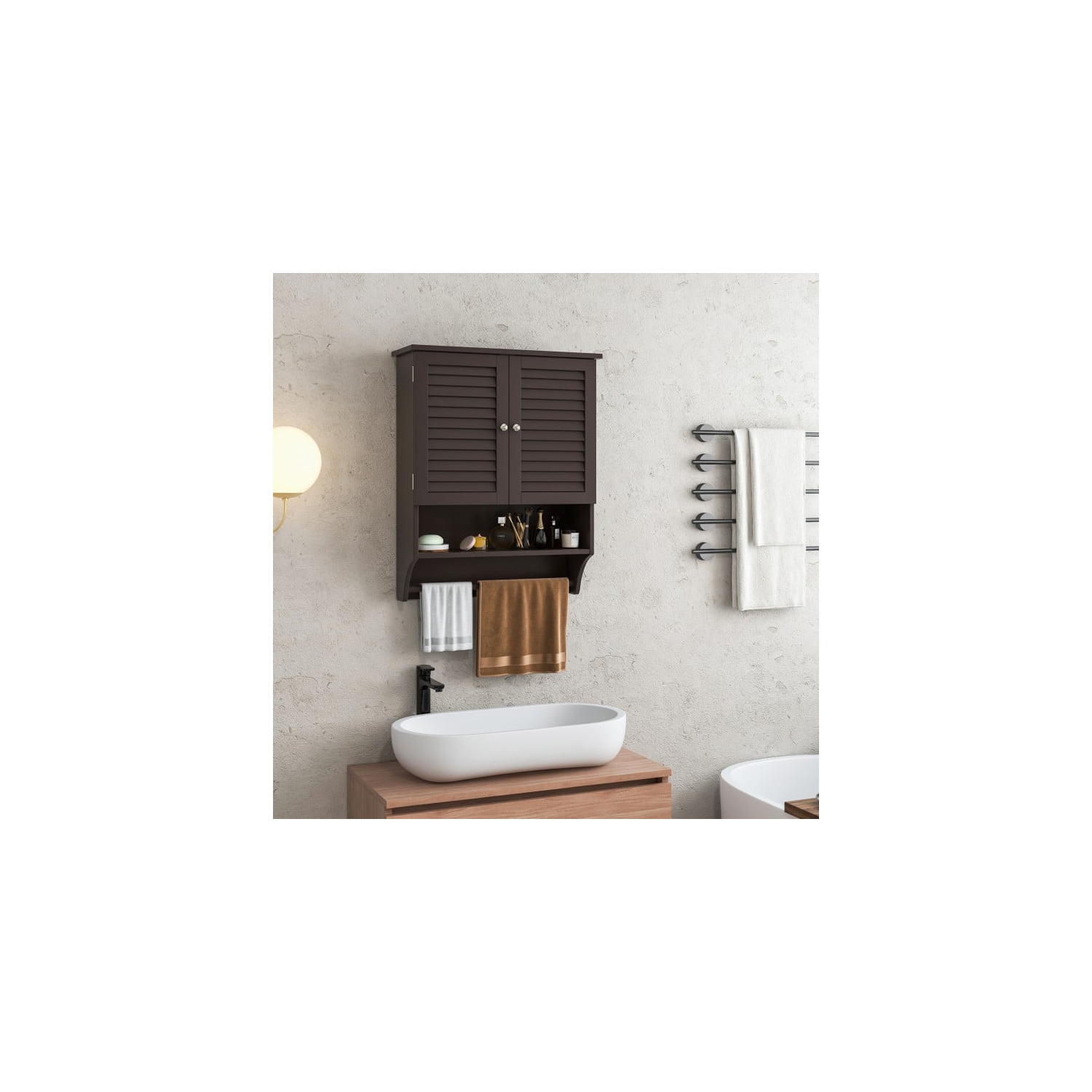 Armoire à pharmacie murale pour salle de bain avec 2 portes et porte-serviettes