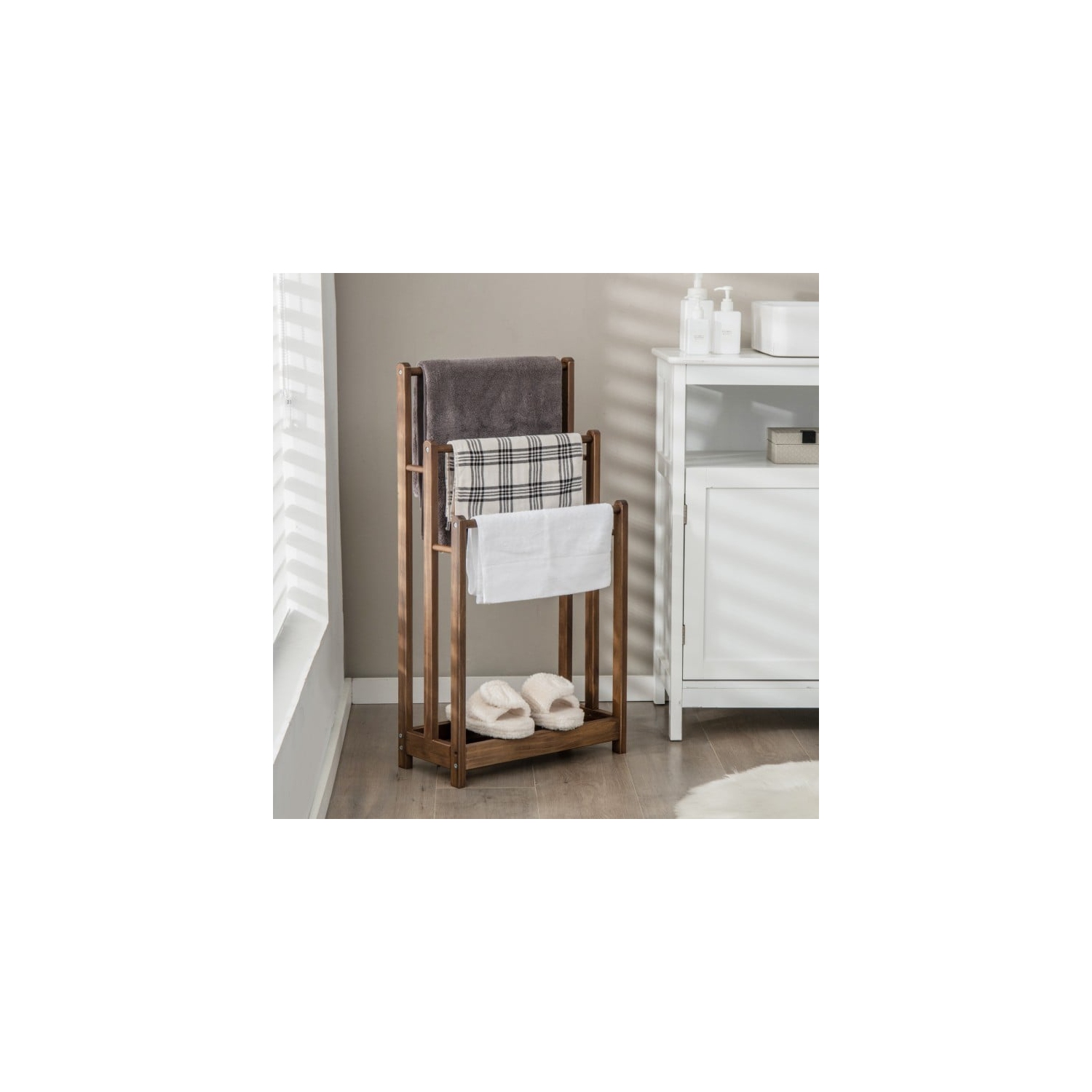 Freestanding Towel Rack 3-Bar Hand Towel Drying Stand with Bottom Storage Shelf