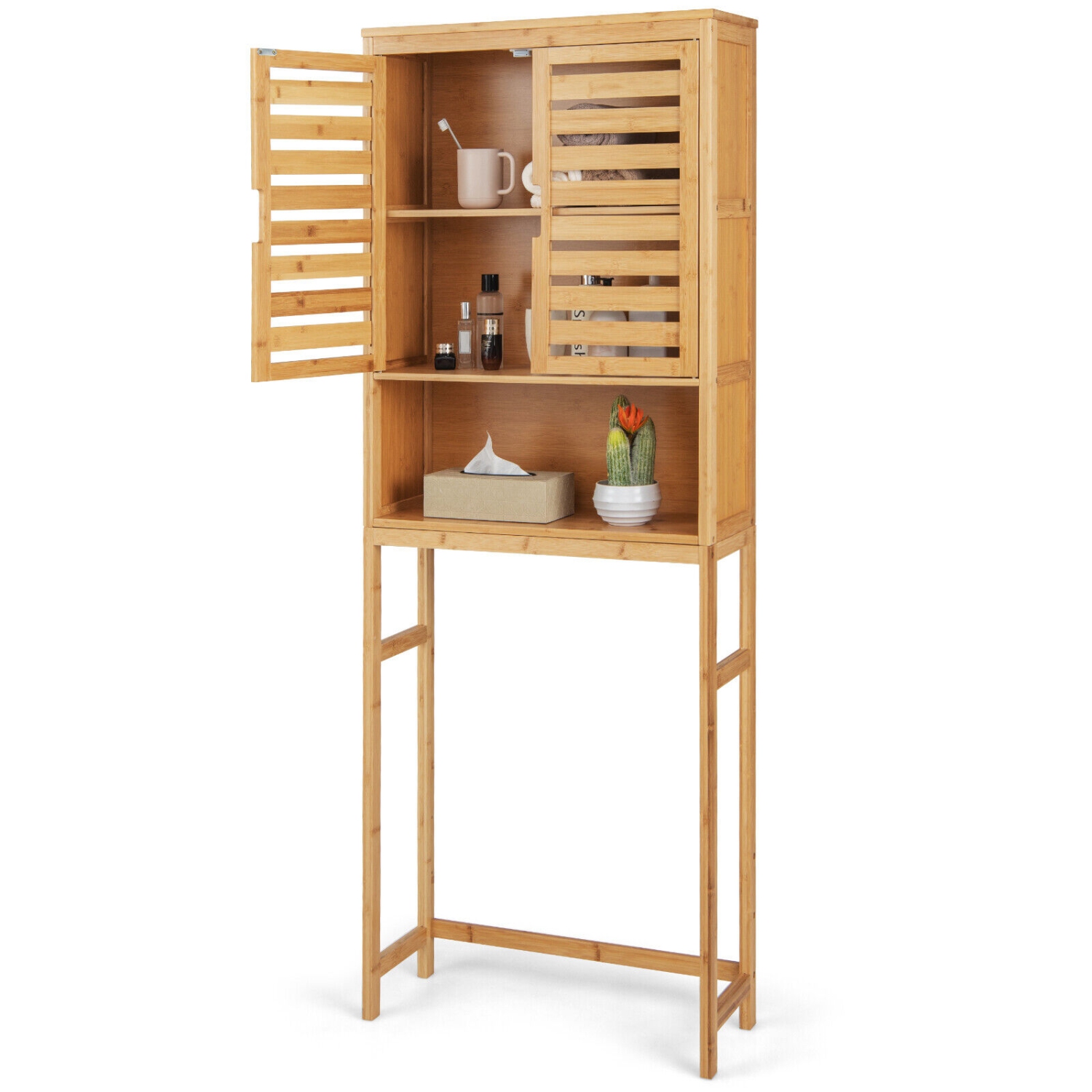 Armoire de rangement en osier pour salle de bain avec tablette réglable, peut être placée sur une toilette