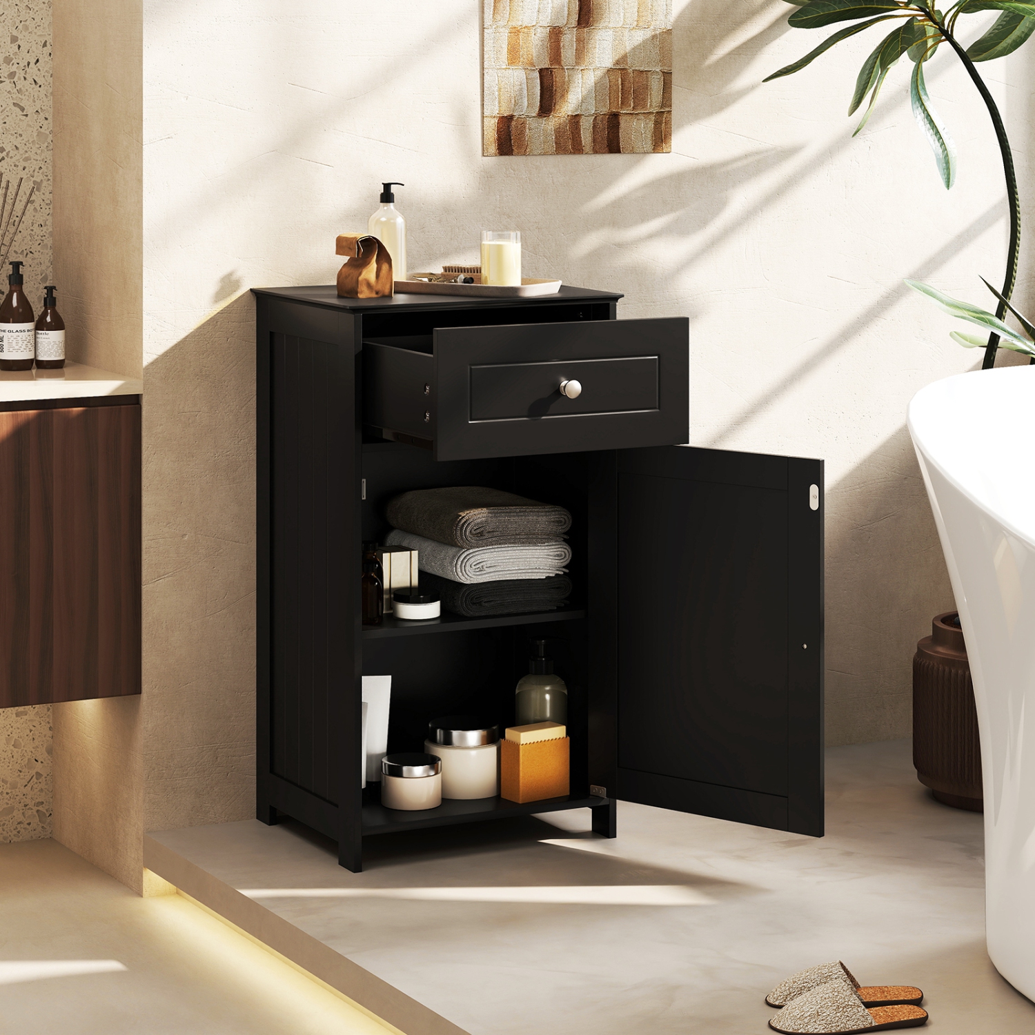 Single Door Bathroom Cabinet with Adjustable Shelf and Bottom Drawer