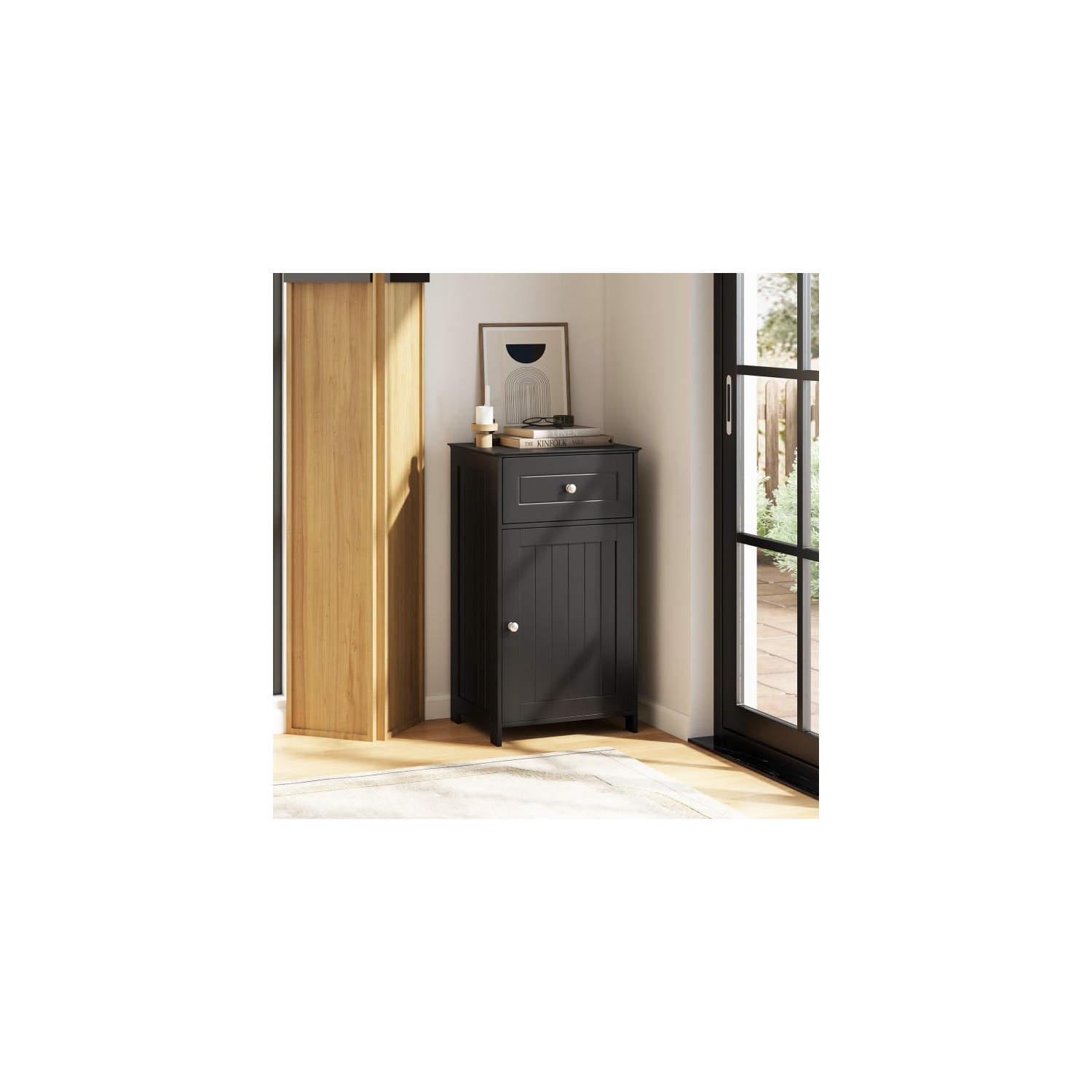 Single Door Bathroom Cabinet with Adjustable Shelf and Bottom Drawer