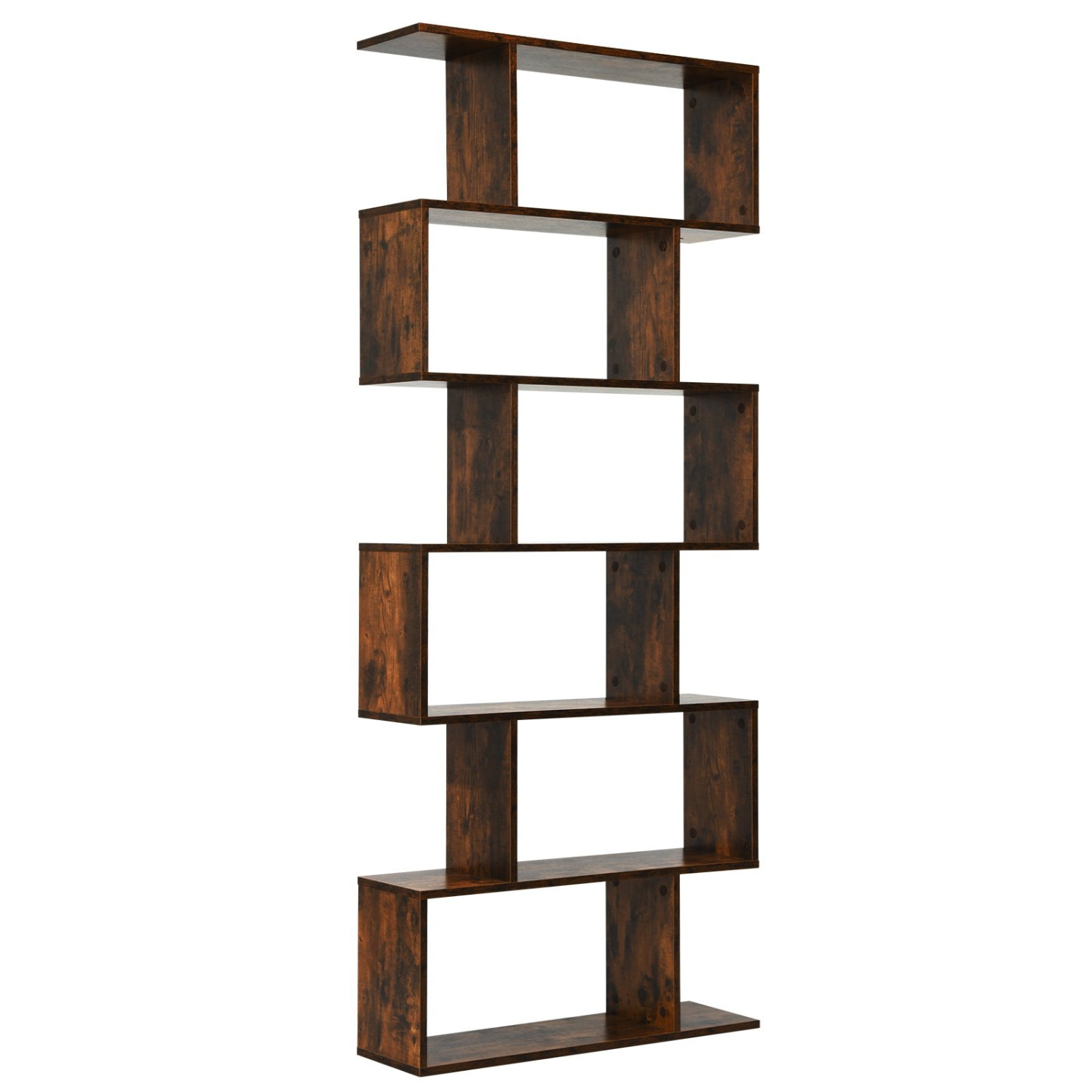 6-Tier S-Shaped Bookshelf, Modern Z-Shelf Bookcase for Storage and Display