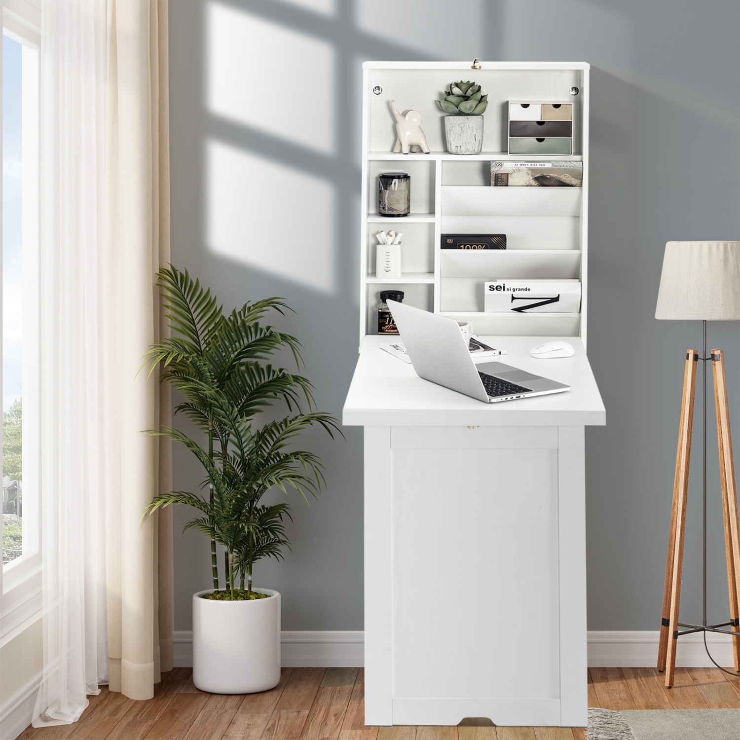 Bureau escamotable mural, poste de travail flottant convertible pour petits espaces