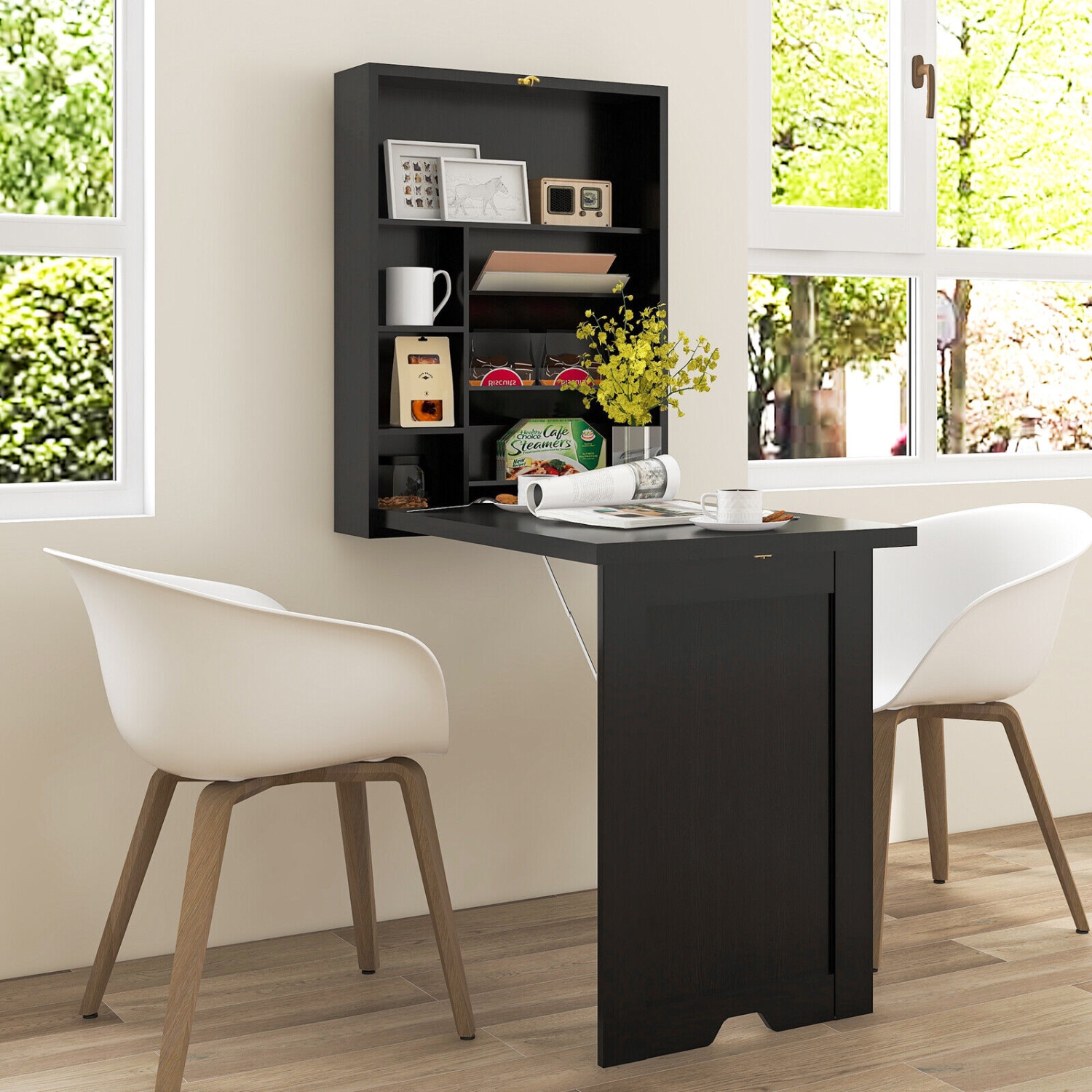 Wall Mounted Fold-Out Desk, Convertible Floating Workstation for Small Spaces