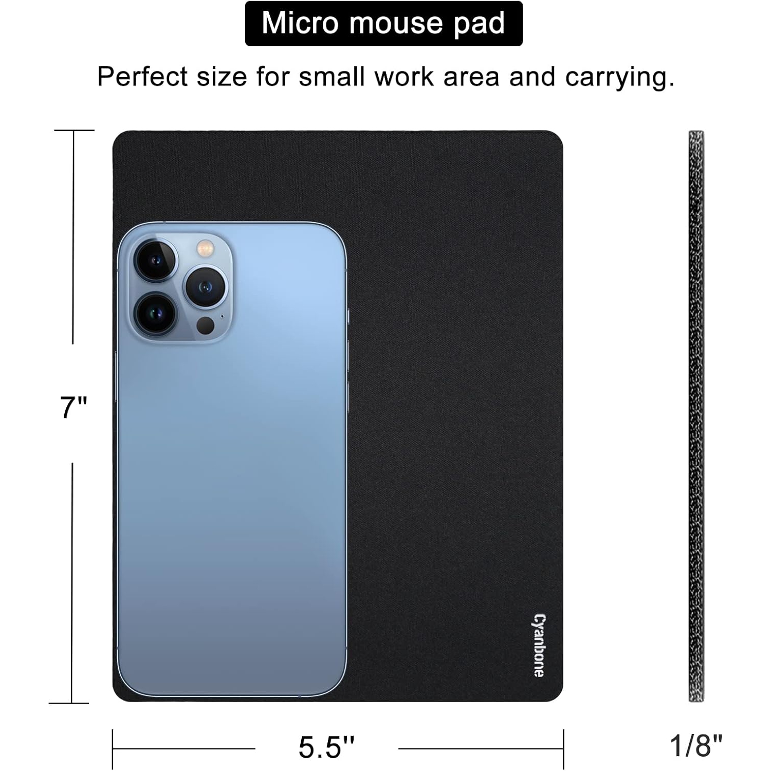 Mini Mouse Pad Small Size 2 Pack, C Portable Mouse Pad for Laptop Waterproof 5.5x7 in, Cute Travel Mousepad Black with Non Slip Rubber Base for