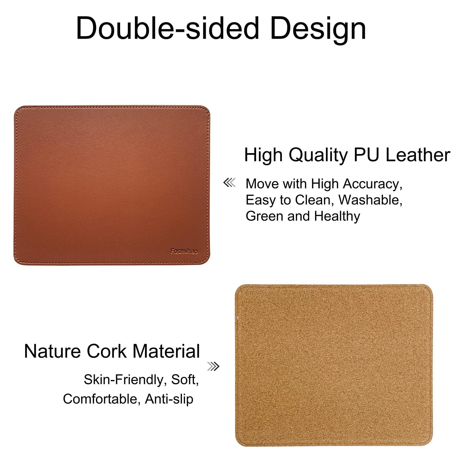 F Leather Mouse Pad - Wood Mouse Pad, Double Side Mouse Pad with Stitched Edge, Waterproof Ultra Thin Mouse Pad for Computers, Laptop, Office & Home,