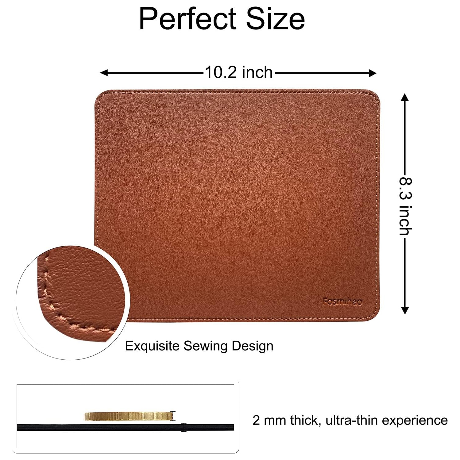 F Leather Mouse Pad - Wood Mouse Pad, Double Side Mouse Pad with Stitched Edge, Waterproof Ultra Thin Mouse Pad for Computers, Laptop, Office & Home,