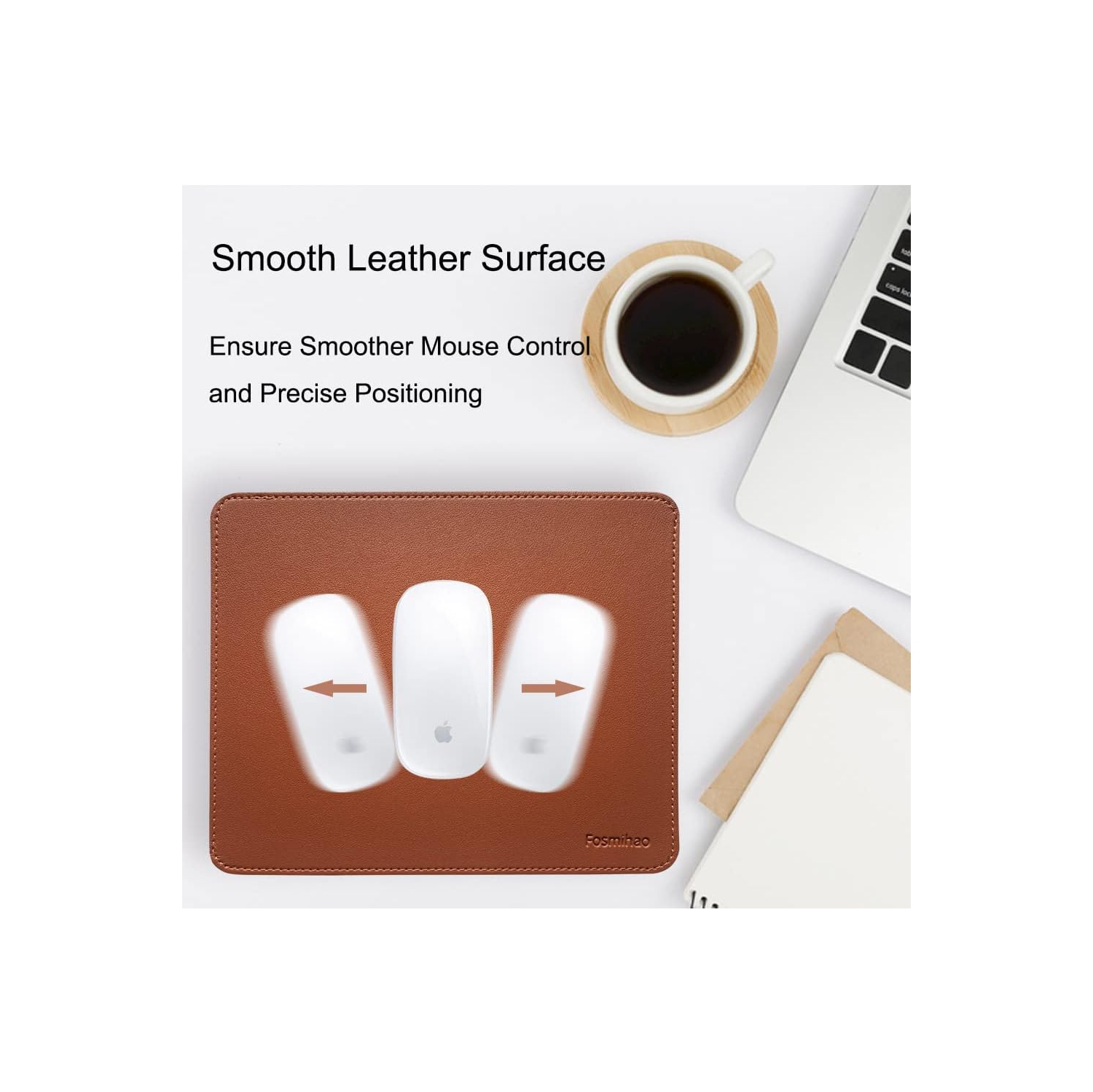 F Leather Mouse Pad - Wood Mouse Pad, Double Side Mouse Pad with Stitched Edge, Waterproof Ultra Thin Mouse Pad for Computers, Laptop, Office & Home,