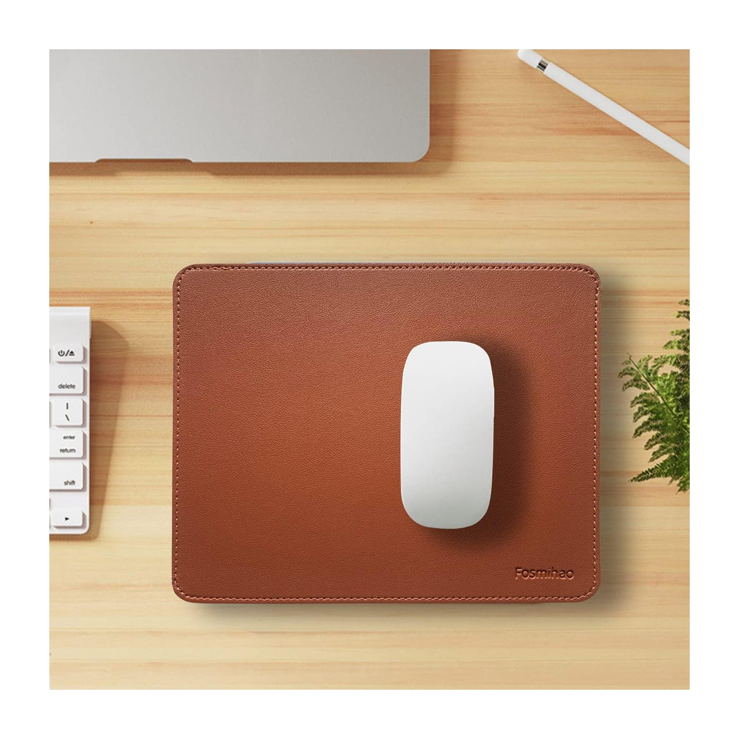F Leather Mouse Pad - Wood Mouse Pad, Double Side Mouse Pad with Stitched Edge, Waterproof Ultra Thin Mouse Pad for Computers, Laptop, Office & Home,