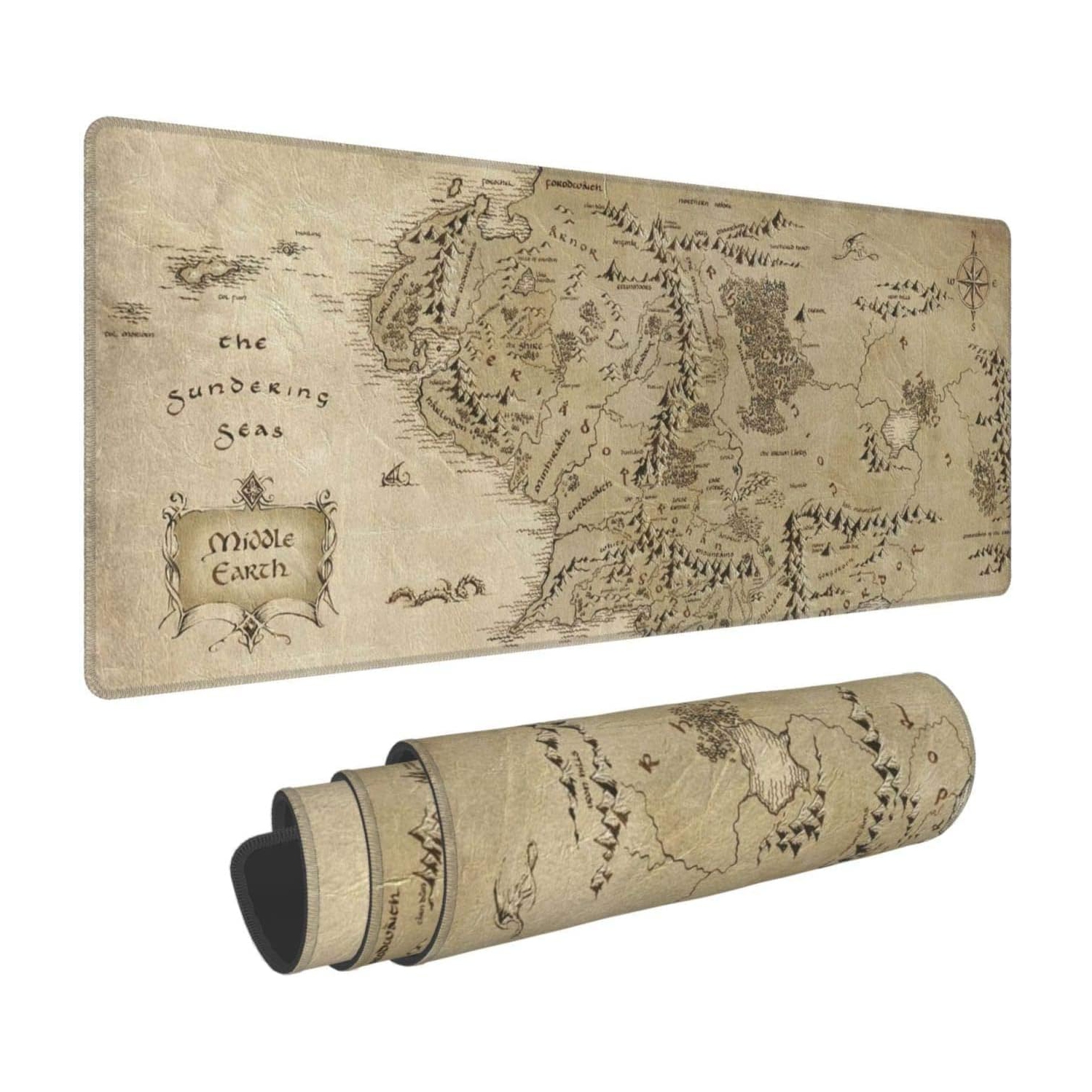 W Gaming Mouse Pad XL Extended Large Mouse Mat Desk Pad 31.5x11.8x0.12,Stitched Edges Non Slip Mousepad for Computer,Office,Keyboard and Laptop-Middle Earth Map