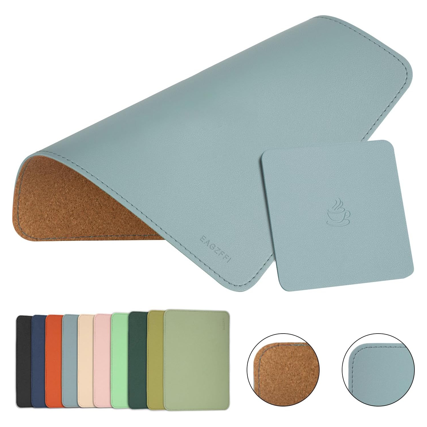 Leather Mouse Pad,Wood Mouse Pad,Double Side Mouse Pad,Stitched Edges,Equipped with Coaster Mouse Pads for Laptop,Office & Home,1