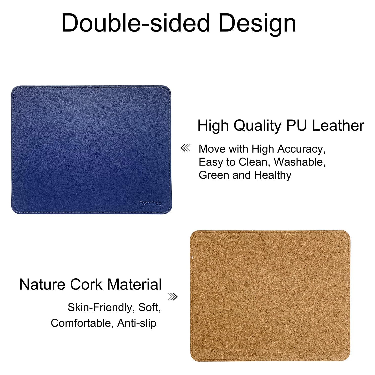 F Leather Mouse Pad - Wood Mouse Pad, Double Side Mouse Pad with Stitched Edge, Waterproof Ultra Thin Mouse Pad for Computers, Laptop, Office & Home,