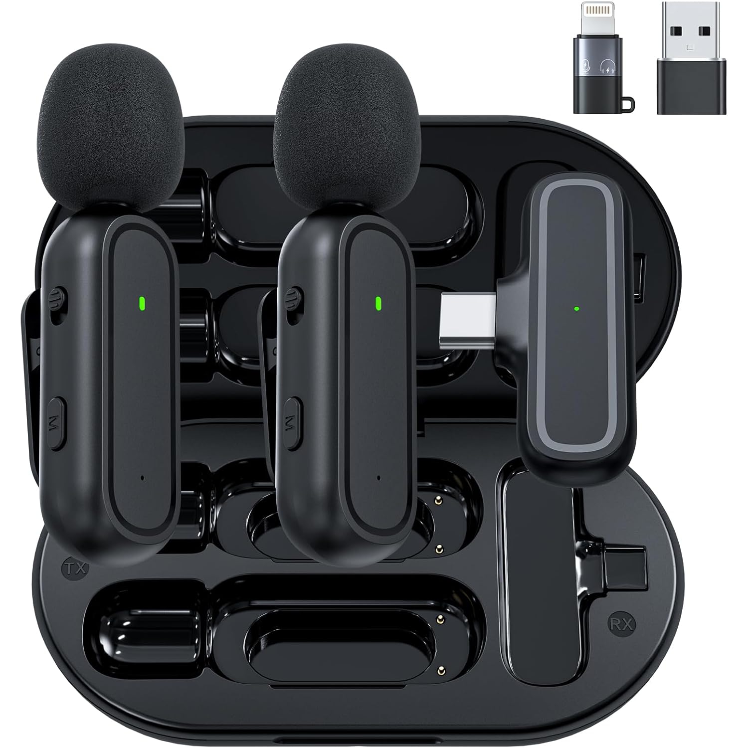 Paquet de 2 micro-cravate sans fil pour iPhone iPad Android, micro-cravate prêt à l'emploi pour YouTuber, enregistrement, mini microphone inclus étui