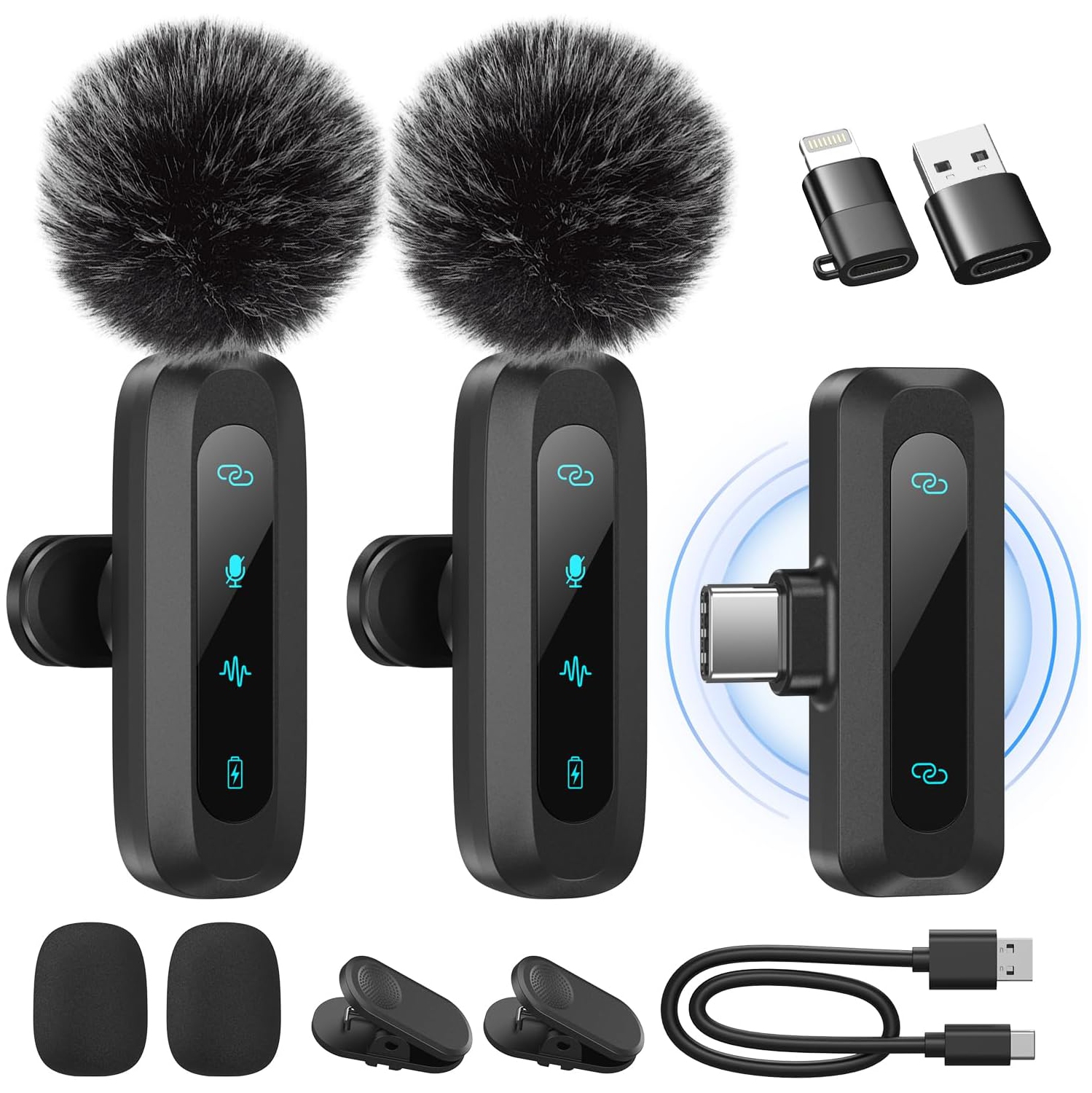 Wireless Lavalier Microphone for iPhone, iPad, Android Phone, Auto Pairing and Mute & Reverb for Vlogging, Video Recording, TikTok,2-Pack Mini