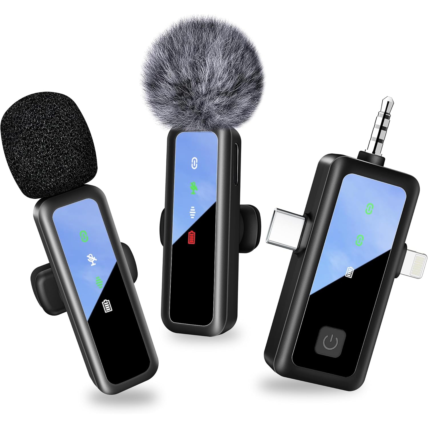 Wireless Lavalier Microphone for iPhone/Android/Camera, 3 in 1 Mini Microphone with Mute/Reverb/Noise Reduction, Lapel Mic for Record Interview,