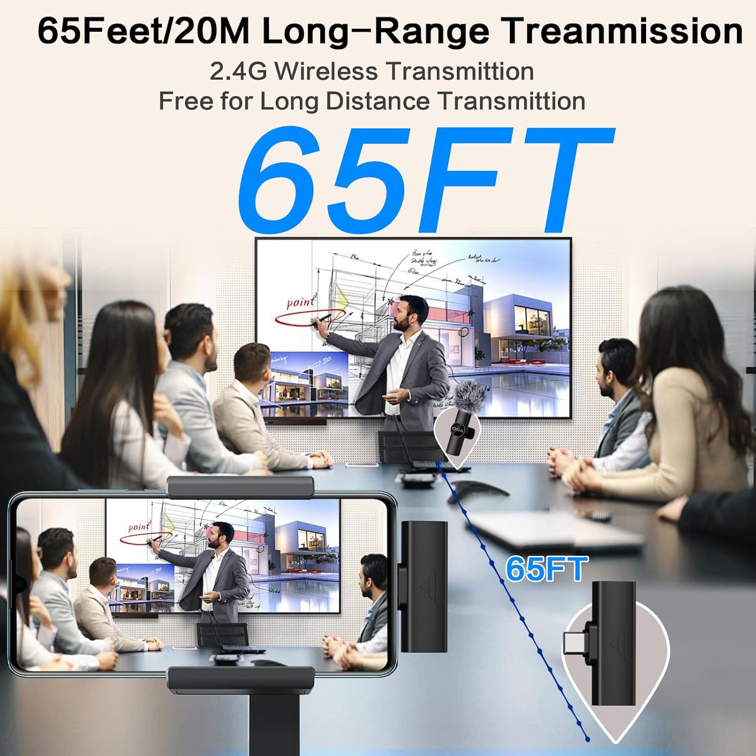 Micro-cravate sans fil miniature microphone mobile pour enregistrement vidéo iPhone, microphone sans fil pour entrevue, pour iPhone, microphone