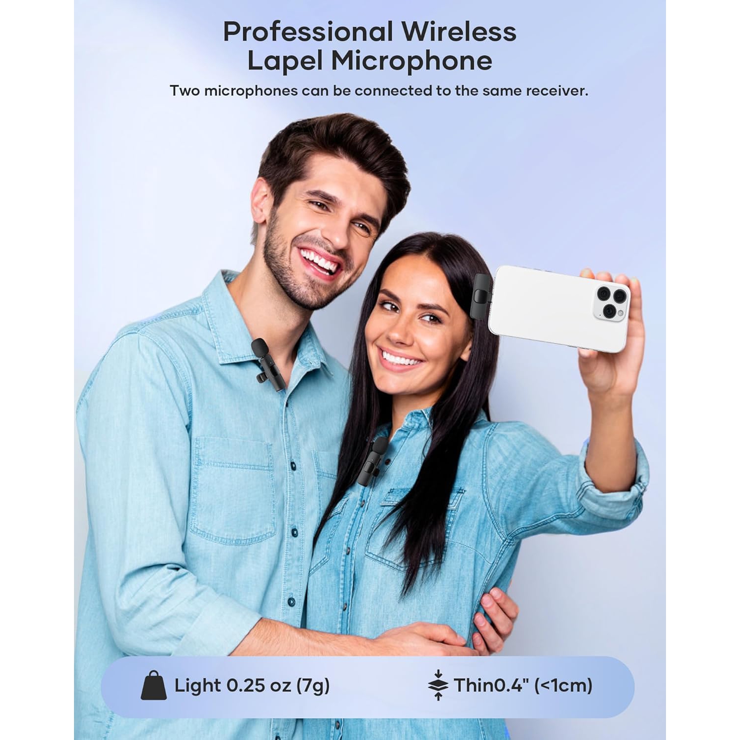 Paquet de 2 micro-cravate sans fil pour iPhone, iPad, téléphone Android, mini microphone prêt à l'emploi micro sans fil, micro-cravate à pince pour