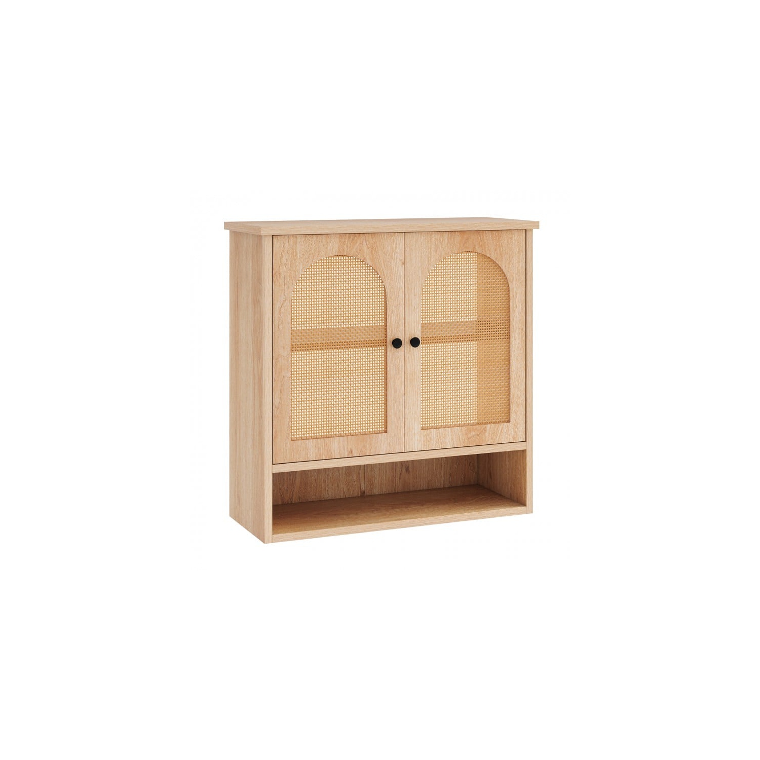 Wall-Mounted Bathroom Cabinet with Adjustable Shelves and Rattan-Style Doors