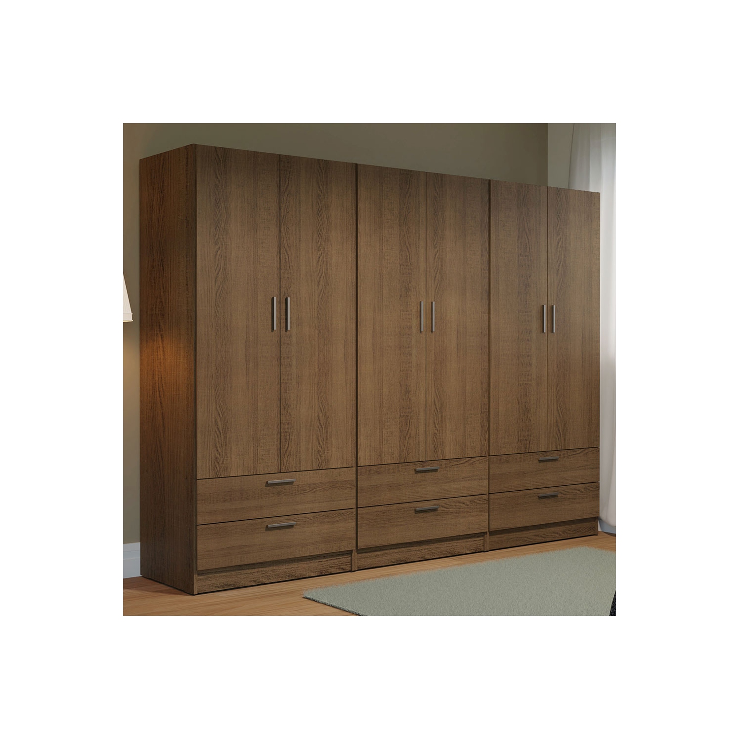 Armoire de rangement Madesa, 6 portes, 6 tiroirs, tablettes et espace suspendu Armoire de rangement en bois de 94&nbsp;po pour chambre et bureau -