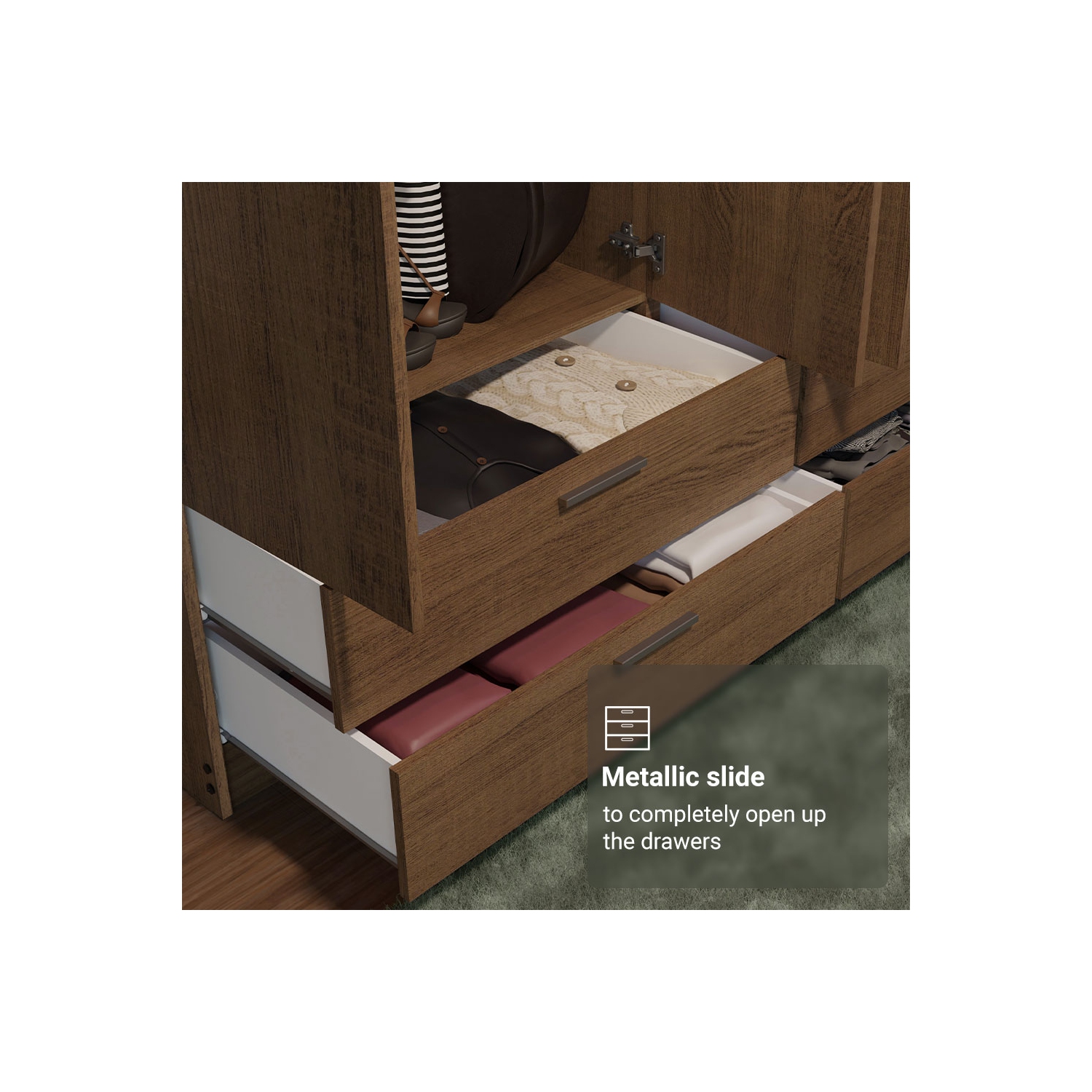 Armoire de rangement Madesa, 6 portes, 6 tiroirs, tablettes et espace suspendu Armoire de rangement en bois de 94&nbsp;po pour chambre et bureau -