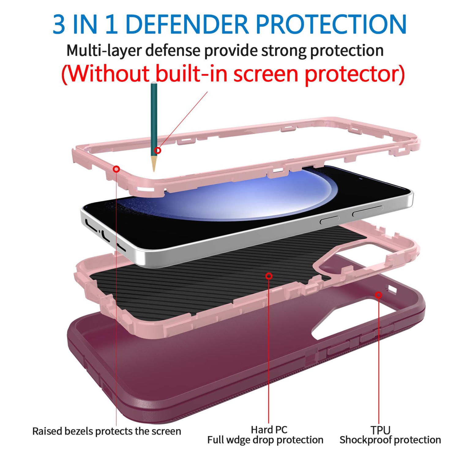 Étui Defender pour Samsung Galaxy S25 5G, robuste antichoc, hermétique à la poussière 3-en-1, protecteur protecteur robuste pour Galaxy S25 5G