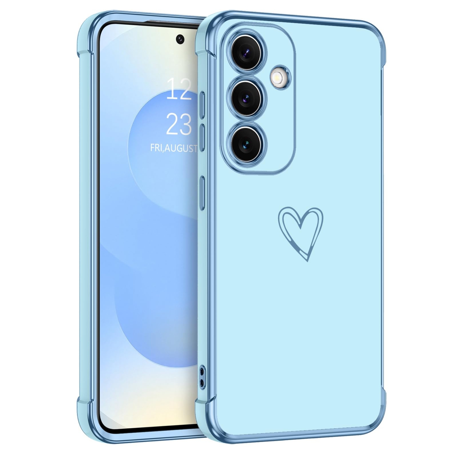 Étui pour Samsung Galaxy S25 Étui plaqué à motif coeur mignon pour femmes filles TPU souple avec appareil photo et 4 coins étui antichoc mince pour