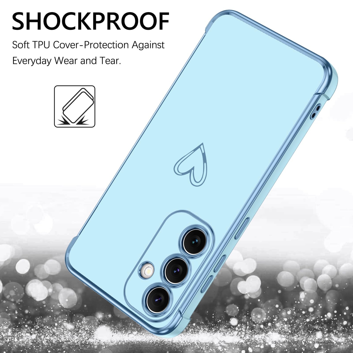 Étui pour Samsung Galaxy S25 Étui plaqué à motif coeur mignon pour femmes filles TPU souple avec appareil photo et 4 coins étui antichoc mince pour