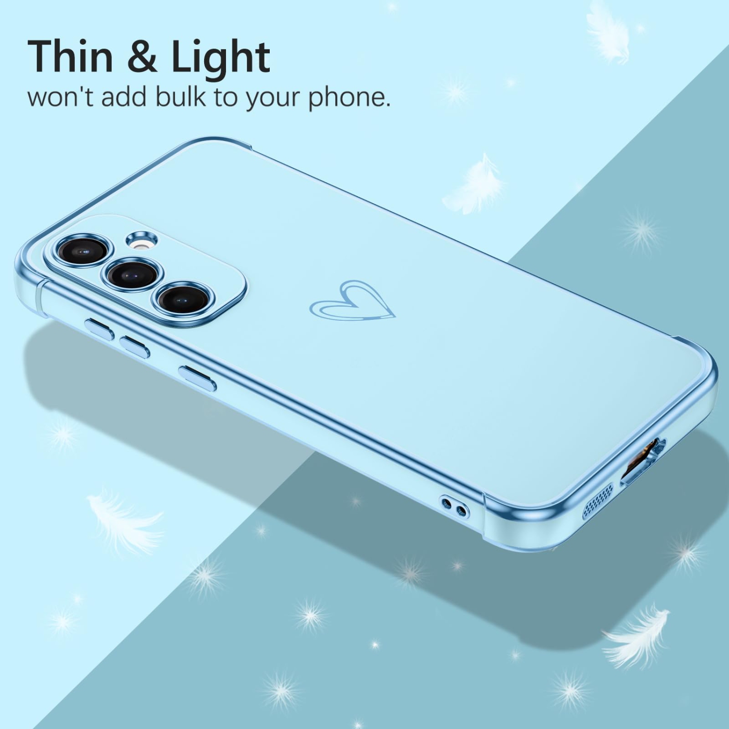 Étui pour Samsung Galaxy S25 Étui plaqué à motif coeur mignon pour femmes filles TPU souple avec appareil photo et 4 coins étui antichoc mince pour