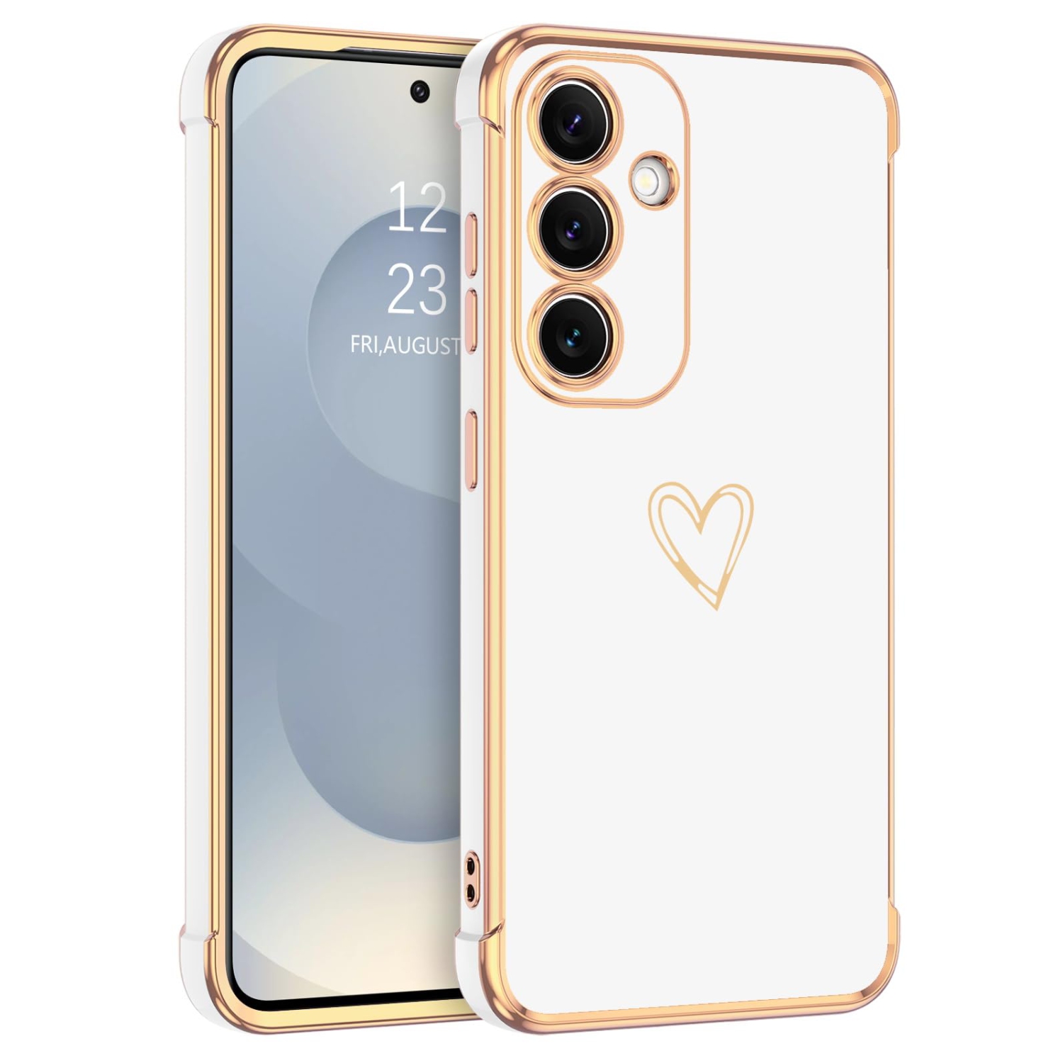 for Samsung S25 Case Galaxy S25 Cover, Plating Cover Cute Heart Pattern Soft TPU with Camera & 4 Corners Shockproof Protection Slim Phone Case for