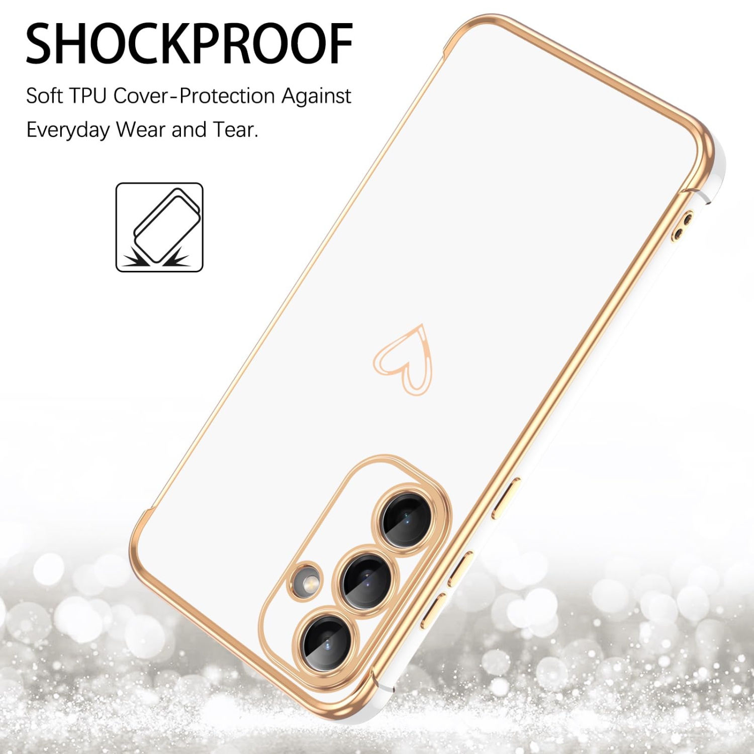 for Samsung S25 Case Galaxy S25 Cover, Plating Cover Cute Heart Pattern Soft TPU with Camera & 4 Corners Shockproof Protection Slim Phone Case for