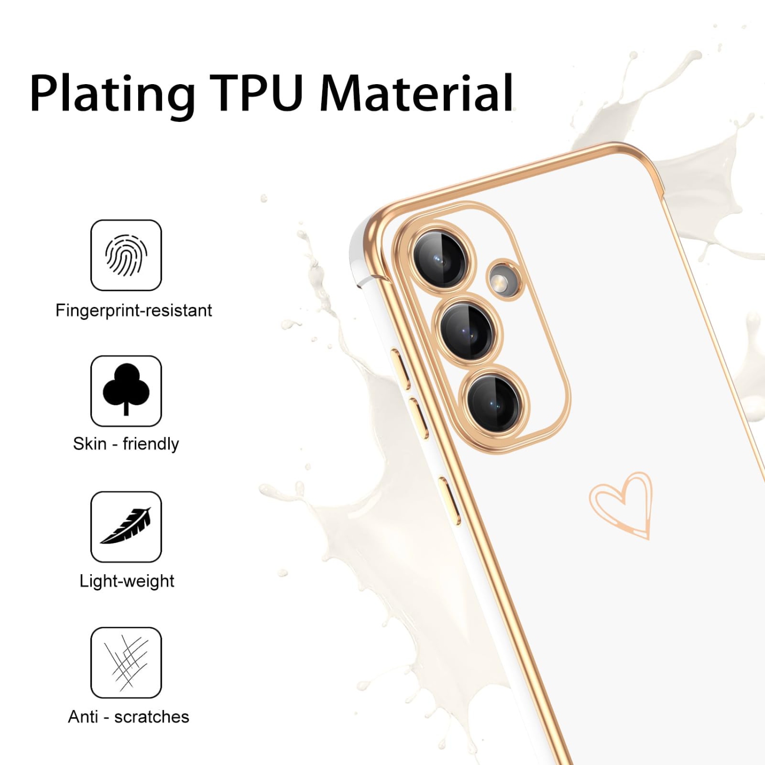 for Samsung S25 Case Galaxy S25 Cover, Plating Cover Cute Heart Pattern Soft TPU with Camera & 4 Corners Shockproof Protection Slim Phone Case for