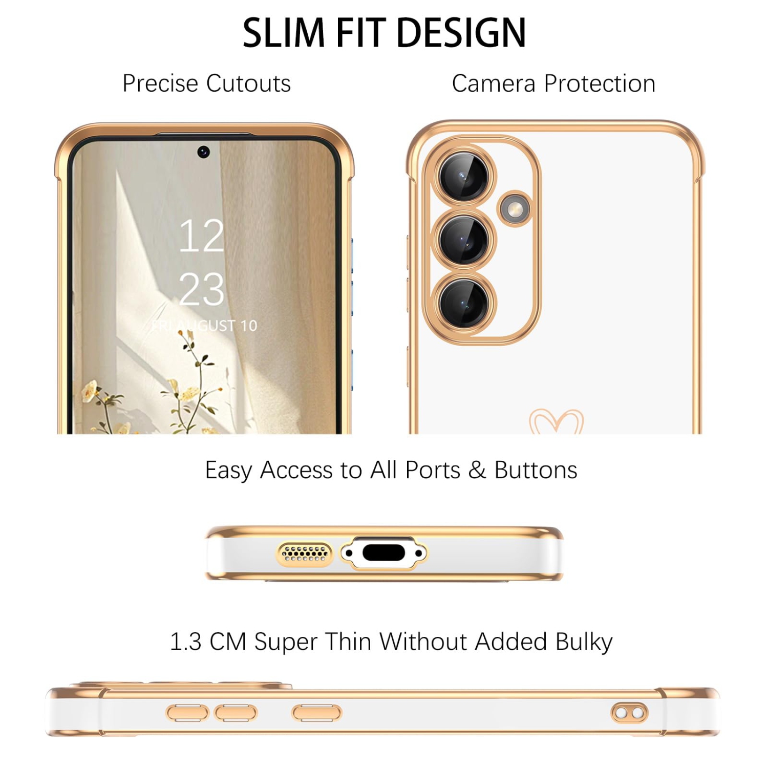 for Samsung S25 Case Galaxy S25 Cover, Plating Cover Cute Heart Pattern Soft TPU with Camera & 4 Corners Shockproof Protection Slim Phone Case for