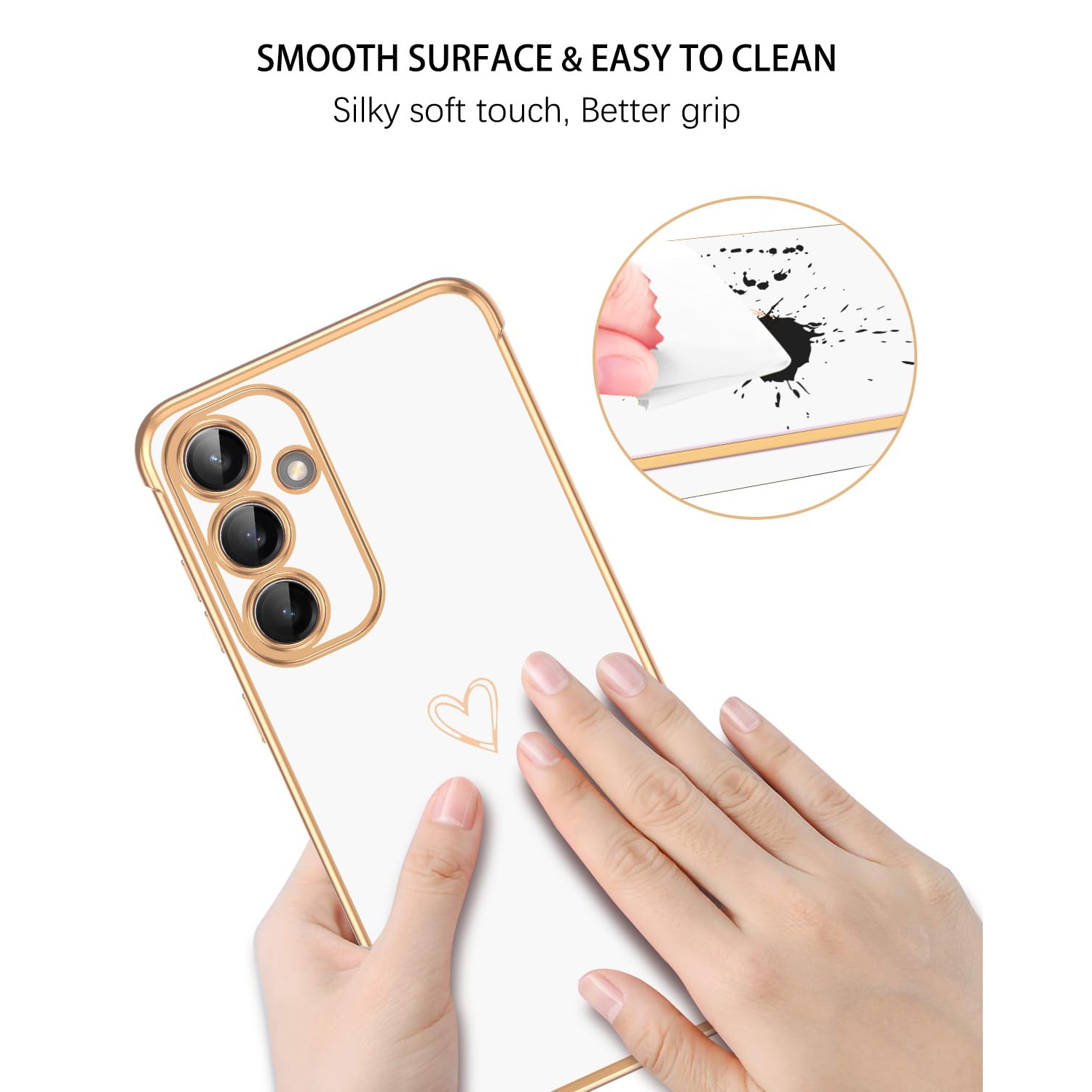 for Samsung S25 Case Galaxy S25 Cover, Plating Cover Cute Heart Pattern Soft TPU with Camera & 4 Corners Shockproof Protection Slim Phone Case for