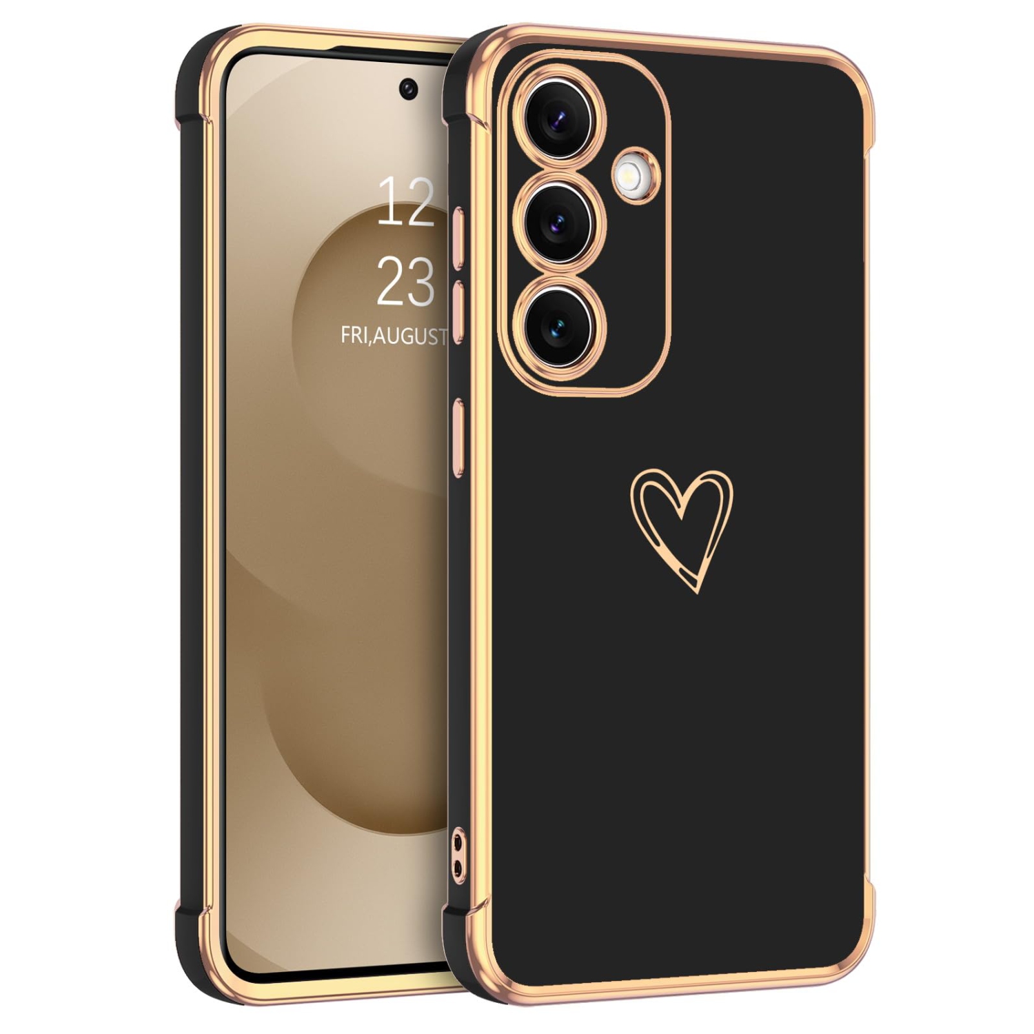 Pour Samsung S25 Étui Galaxy S25 Étui Plaqué Cover Cute Heart Pattern Soft TPU avec appareil photo et 4 coins Étui de téléphone mince antichoc pour