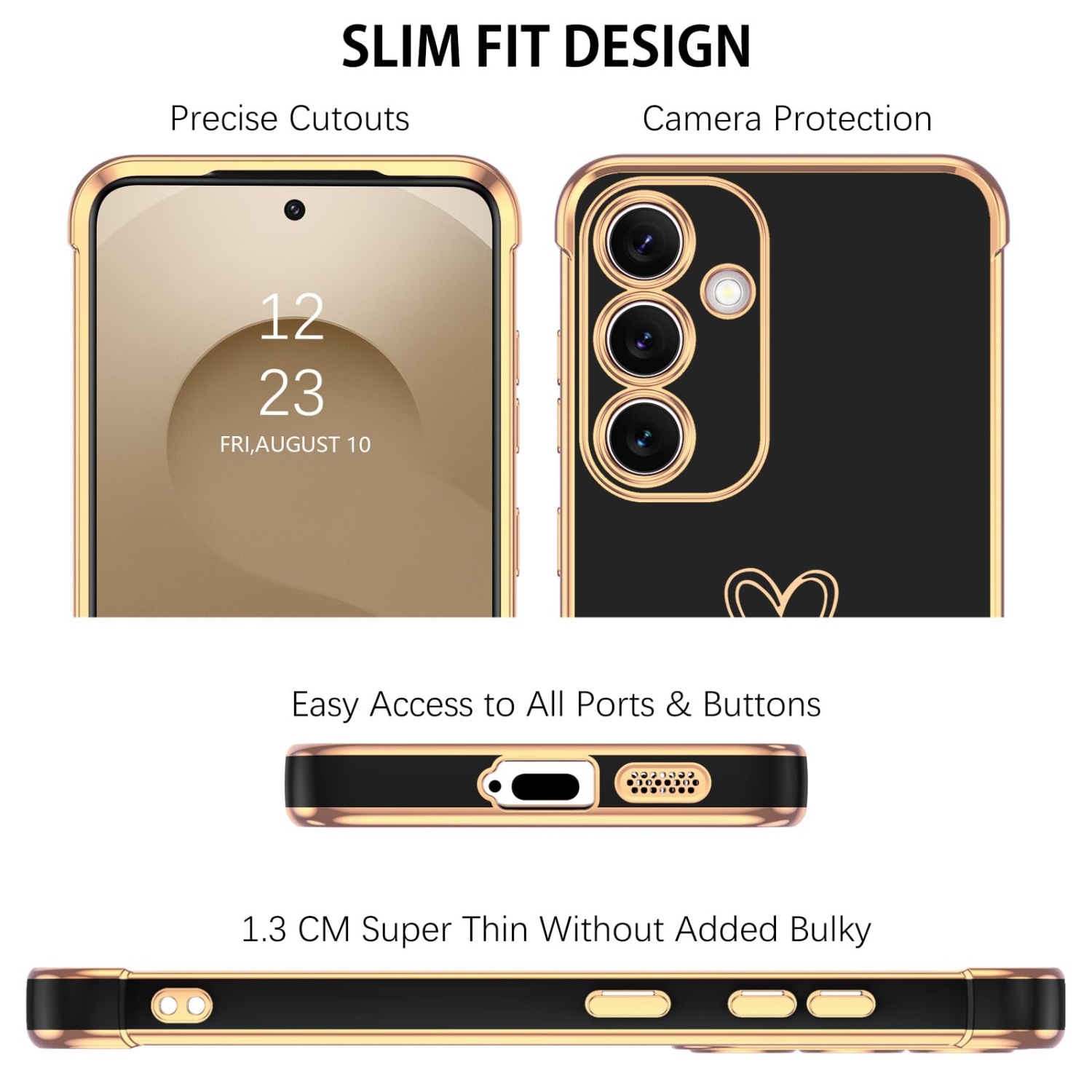 Pour Samsung S25 Étui Galaxy S25 Étui Plaqué Cover Cute Heart Pattern Soft TPU avec appareil photo et 4 coins Étui de téléphone mince antichoc pour