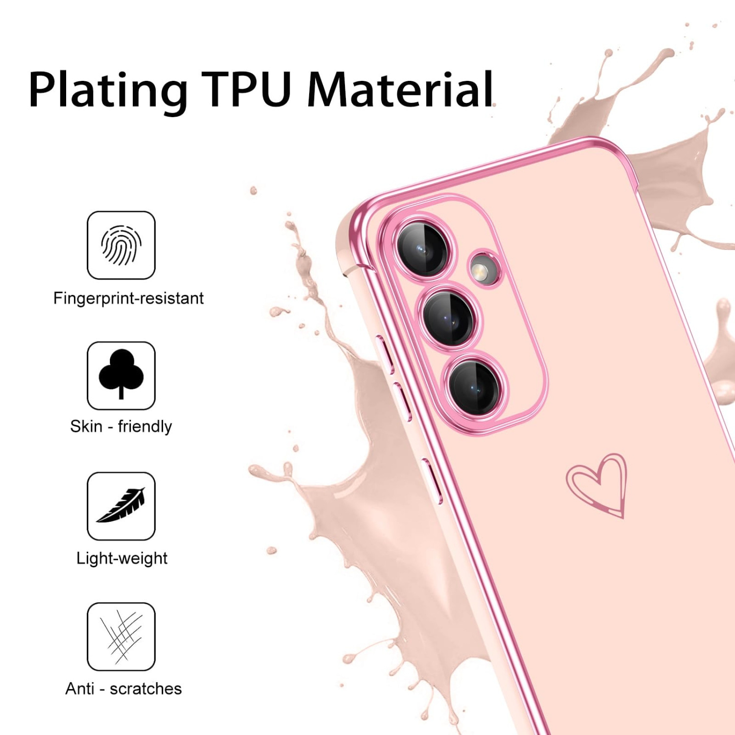 Étui pour Samsung Galaxy S25 Étui plaqué motif coeur mignon pour femmes filles TPU souple avec appareil photo et 4 coins étui antichoc mince pour