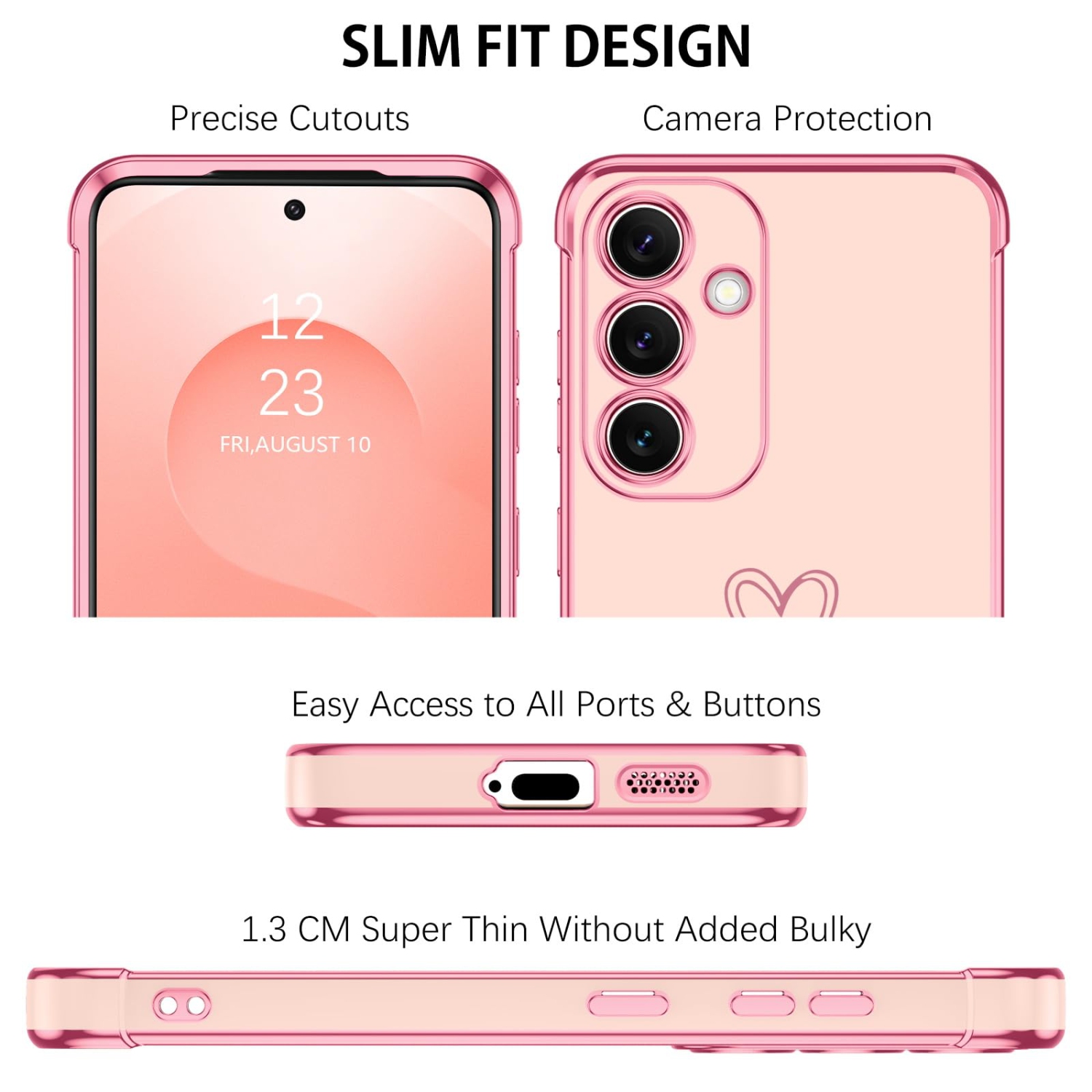 Étui pour Samsung Galaxy S25 Étui plaqué motif coeur mignon pour femmes filles TPU souple avec appareil photo et 4 coins étui antichoc mince pour