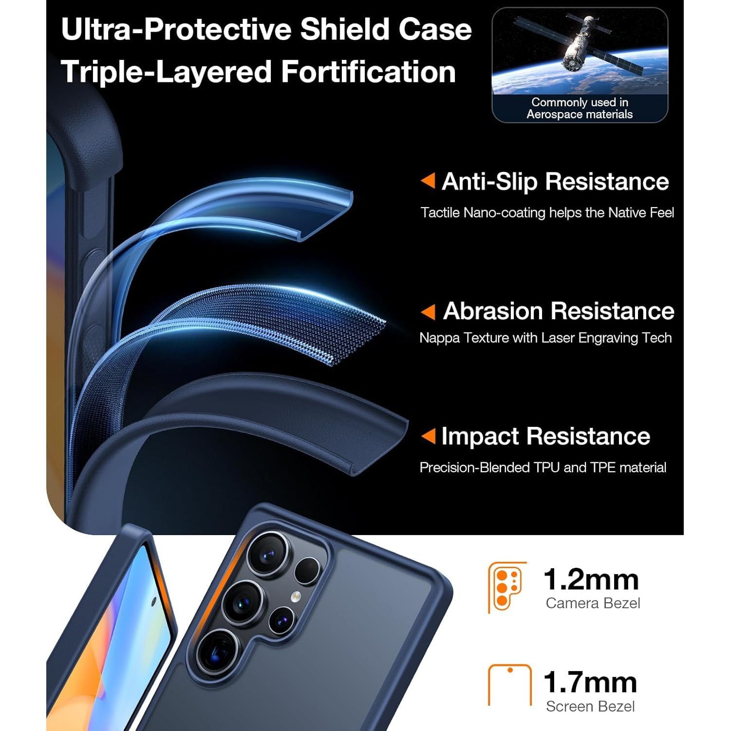 Shockproof for Samsung Galaxy S25 Ultra Case, 12FT Military-Grade Protection, Matte Translucent Slim Case for Samsung S25 Ultra Case, Blue, Thin,