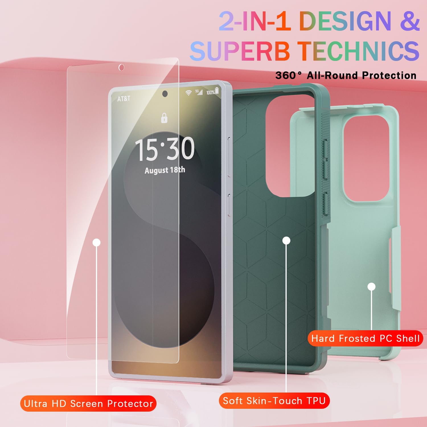 Pour Samsung Galaxy S25 Ultra, avec 1 protecteurs d'écran en verre trempé, robuste boîtier intégral antichoc et résistant aux chutes à 360°, TPUR