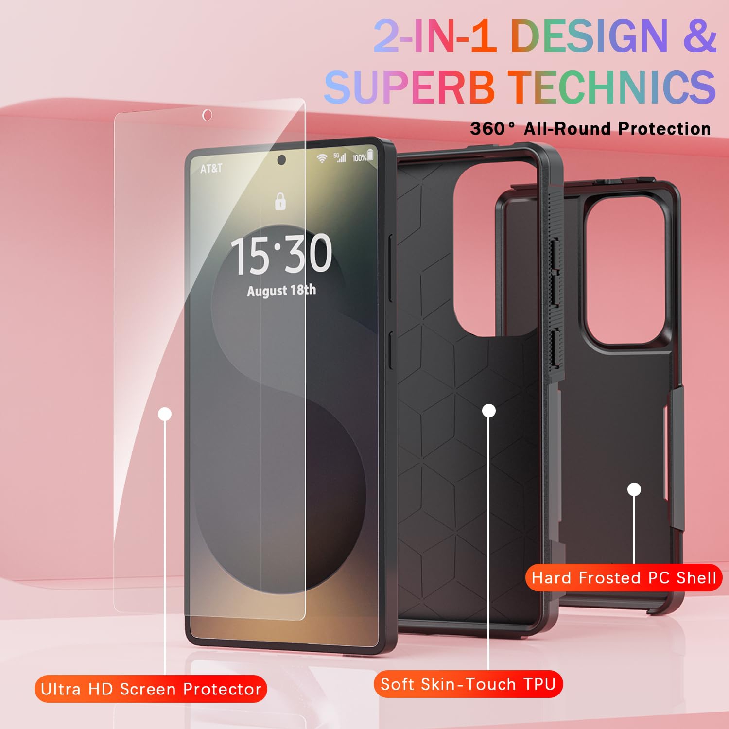 Pour Samsung Galaxy S25 Ultra, avec 1 protecteurs d'écran en verre trempé, robuste boîtier intégral antichoc et résistant aux chutes à 360°, TPUR